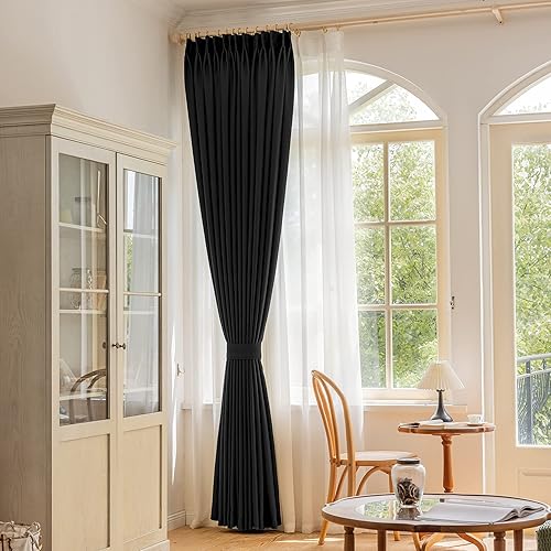 Miniatura 2 de Cortina plisada negra de bloqueo de luz de 108 pulgadas de largo para dormitorio - Drape plisado extra largo con aislamiento térmico para sala de