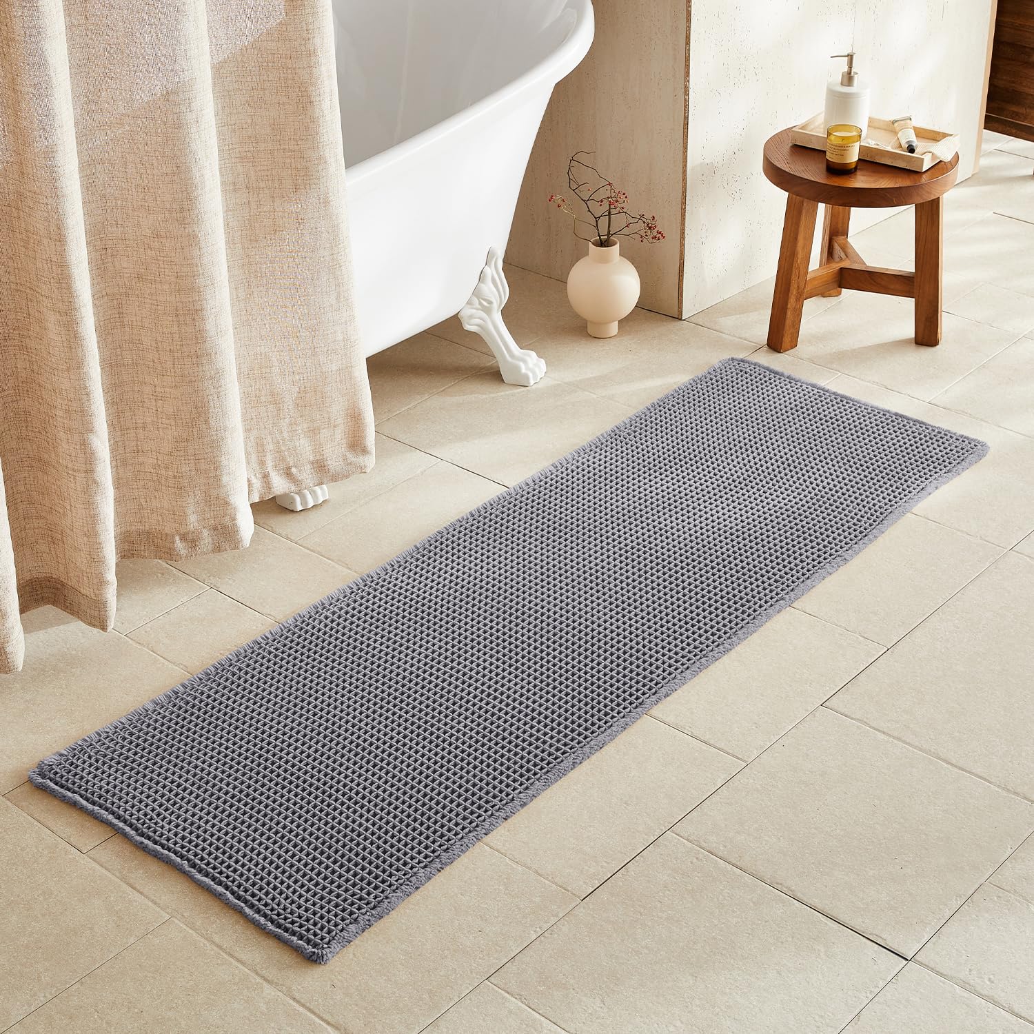 TYUU Waffle Runner Rug Bathroom, Long Boho Bath Mat, 72x24 Grey