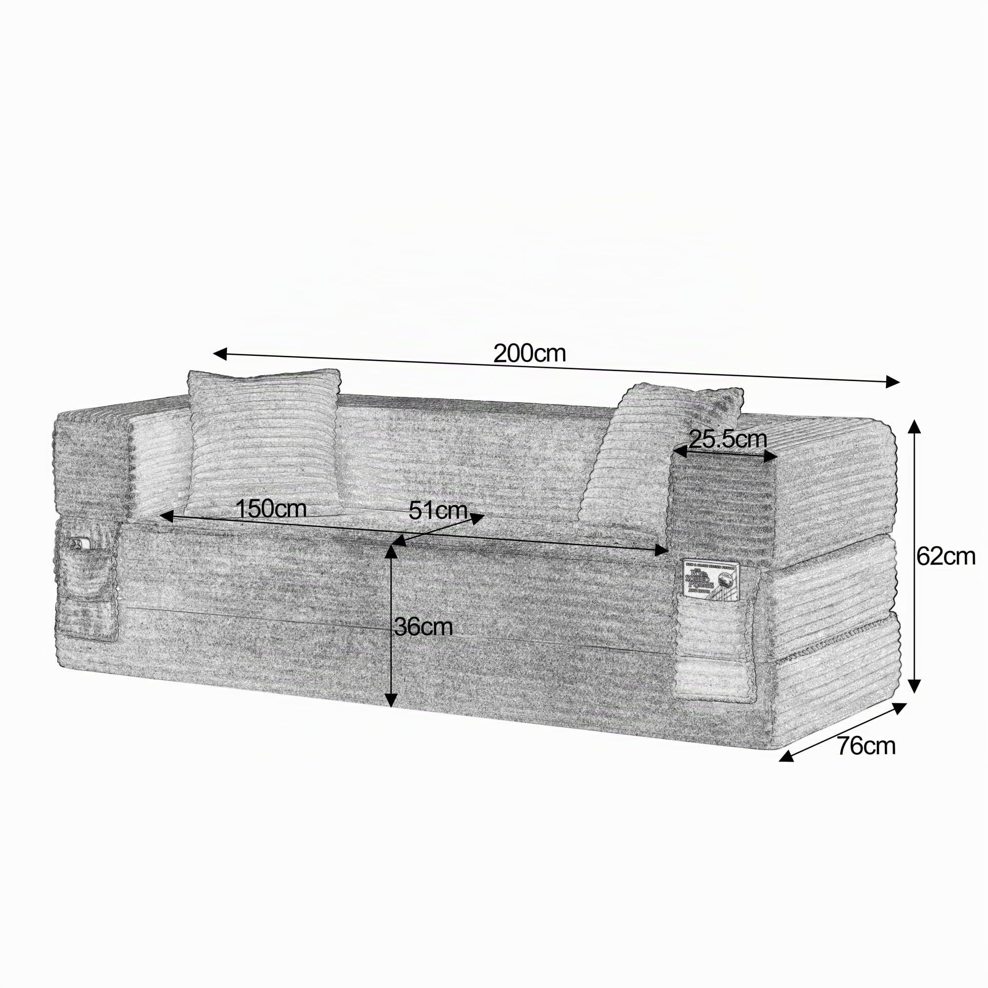 Canapé Convertible 3 Places, Canapé Lit Multifonctionnel Moderne, Canape Compressé et 2 Coussins Rambarde avec Poche de Rangement, pour Salon, Chambre