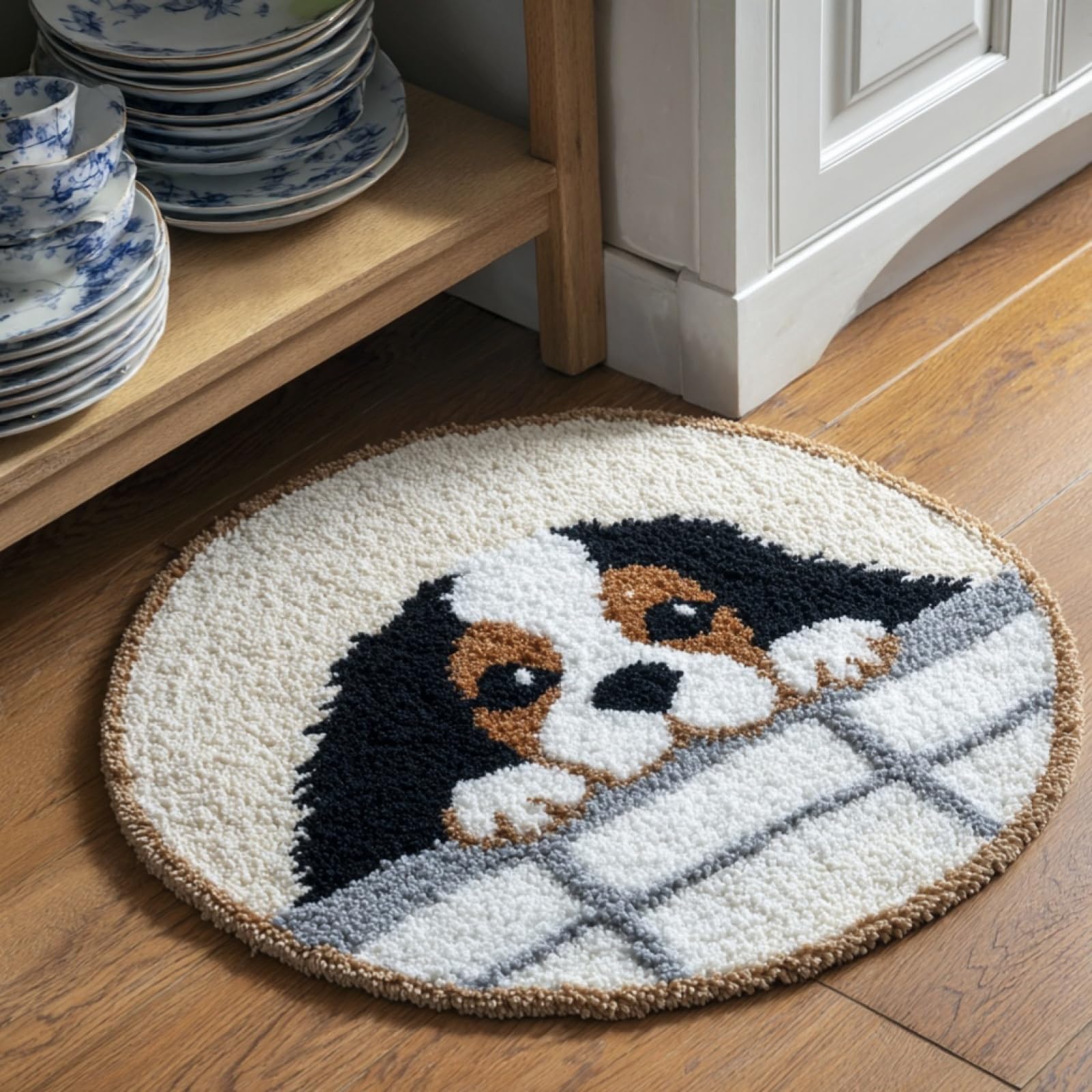 WallustrioaW DIY Latch Hook Rug Making Kit for Adults Kids,Charles Spaniel,Handmade Rug Crochet Yarns DIY Door Mat Kits for Home Decor Festival Gift,50x50cm