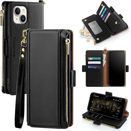 Miniatura 104 de Antsturdy Funda compatible con iPhone 15 Plus (bloqueo RFID). Funda de piel sintética para teléfono para mujeres y hombres, funda protectora a