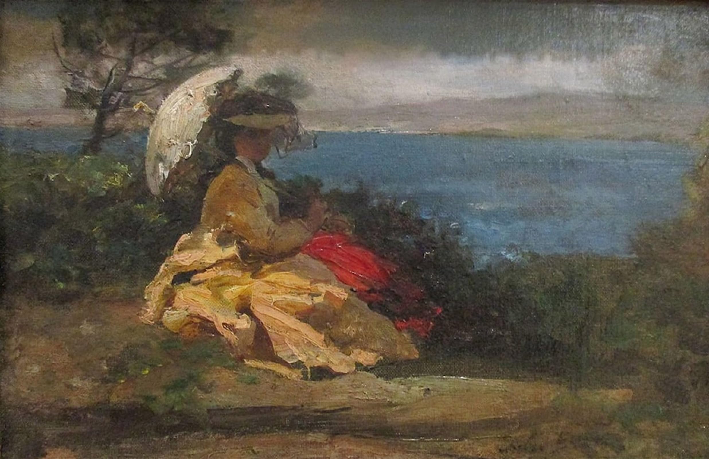 SERENDIPITP Vintage Wall Art Canvas Nordic Poster Canvas Print Picture Femme À L'ombrelle Baie De Douarnenez by Jules-adolphe Breton Wall Art Poster for Home Decor 60x90cm