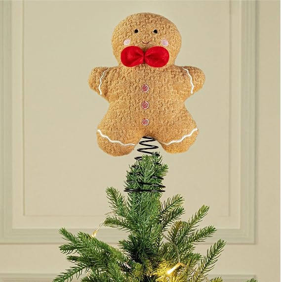 Gingerbread Man Christmas Tree Topper Decorations, Cute Plush Stuffed Gingerbread Ornaments Christmas Treetop Ornament Party Supplies Home Decoration For Outdoor Indoor Party