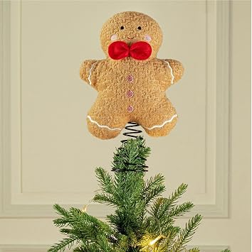 Gingerbread Man Christmas Tree Topper Decorations, Cute Plush Stuffed Gingerbread Ornaments Christmas Treetop Ornament Party Supplies Home Decoration For Outdoor Indoor Party