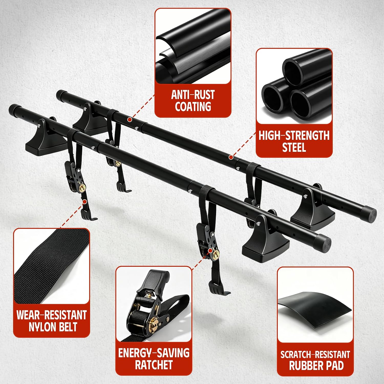 48 Inch Universal Roof Rack Cross Bars, Heavy Duty Steel 200 LBS Load Capacity, Ratchet Lock Tool-Free Mount Roof Rails for 4 Door Sedan, Carry Kayak Bike Ski Camping Gear Luggage