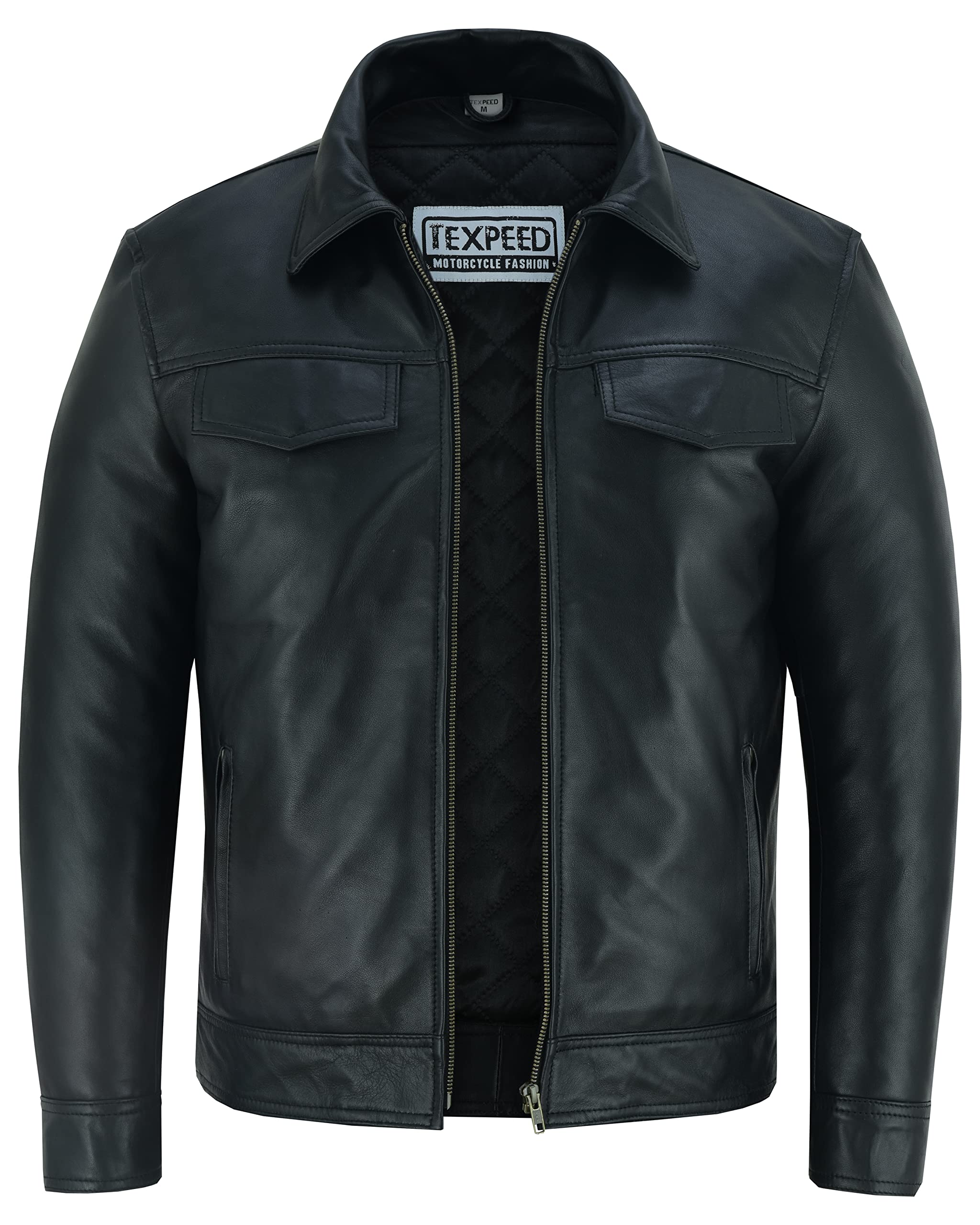 Texpeed Camiseta de moda motera par ahombre - Chaqueta de cuero de tacto suave - Estilo motero - Negro