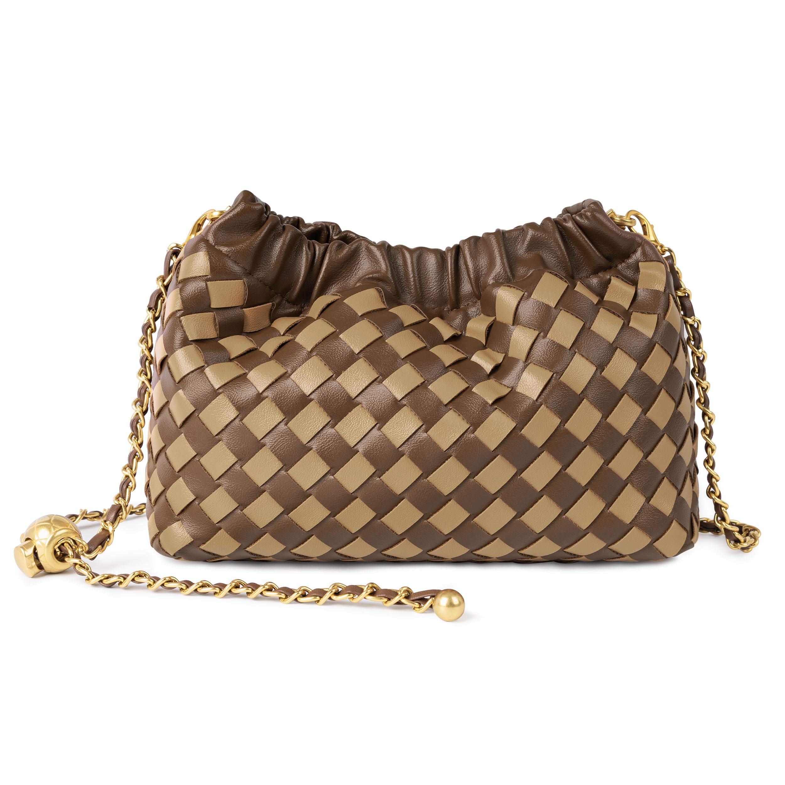 Joryin Woven Women's Crossbody Bag & Evening Purse, Trendy Dumpling Clutch & Hobo Cloud Shoulder Bag Trendy Dumpling Clutch, Woven Leather-dark Light Brown