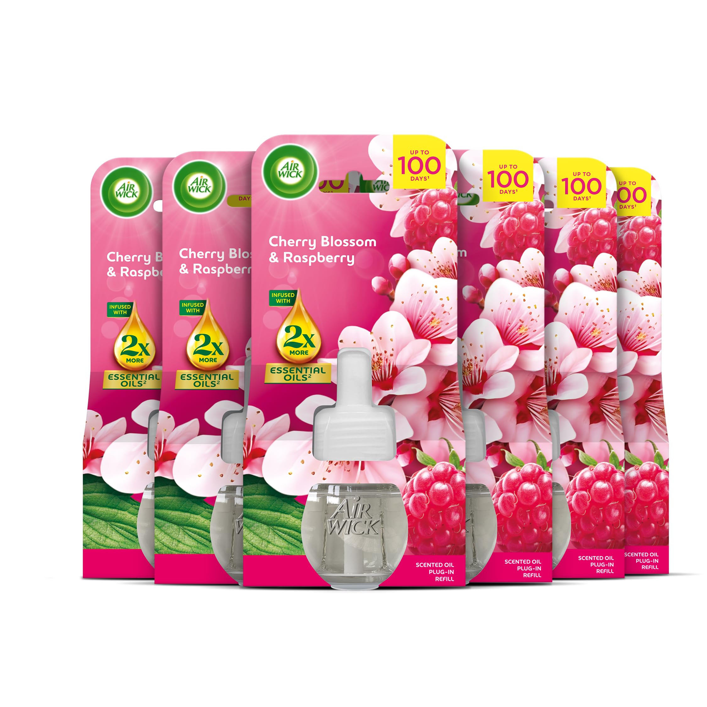 Air Wick Cherry Blossom & Raspberry Liquid Electrical Single Refills 6x19ml, Lasts for up to 100 Days, Air Freshener