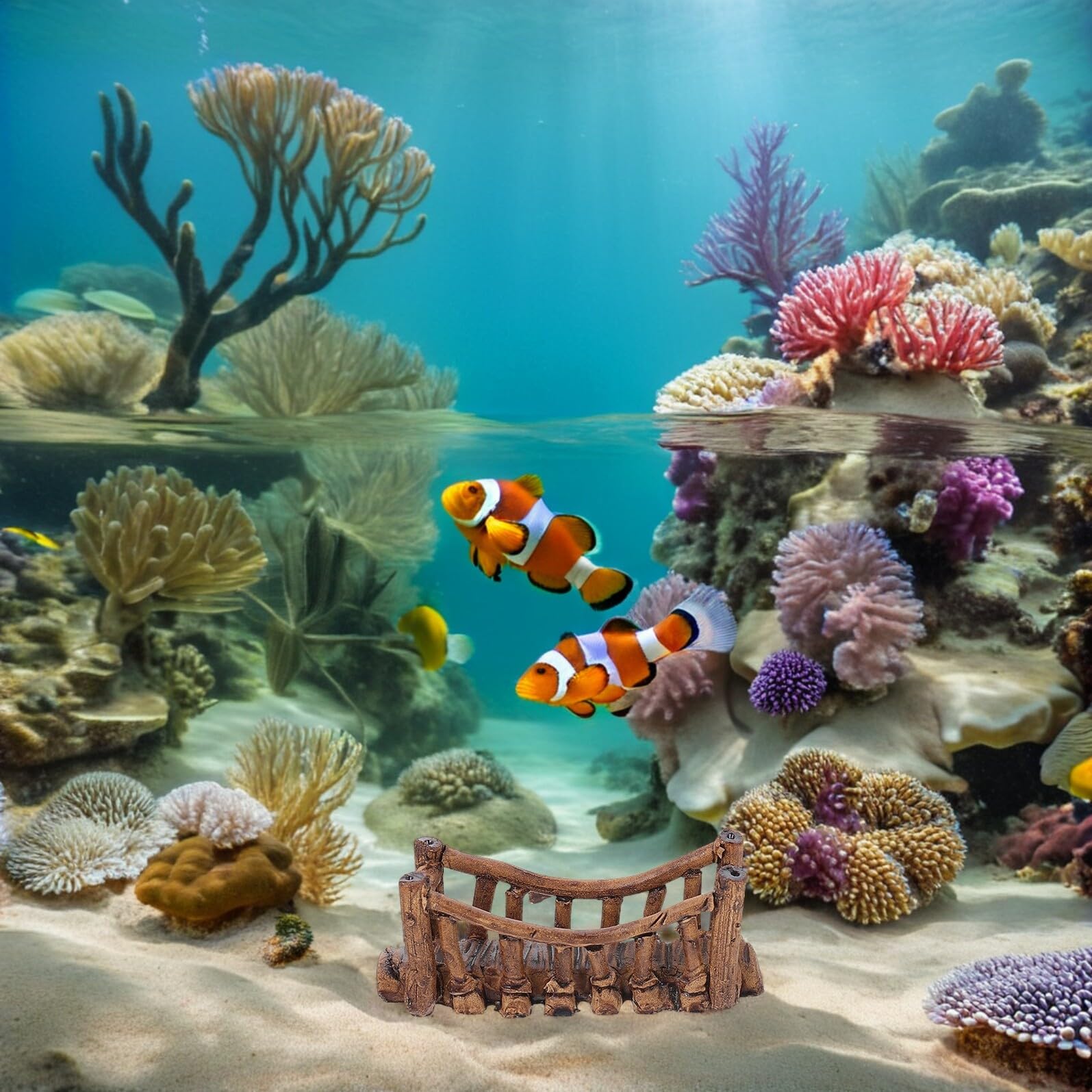 NOLITOY Puente Colgante para Acuario Cerámico 2 Piezas Mini Puente Decorativo 75 CM para Jardín Zen y Pecera Adorno Paisaje Resistente al Agua para Tortugas y Peces