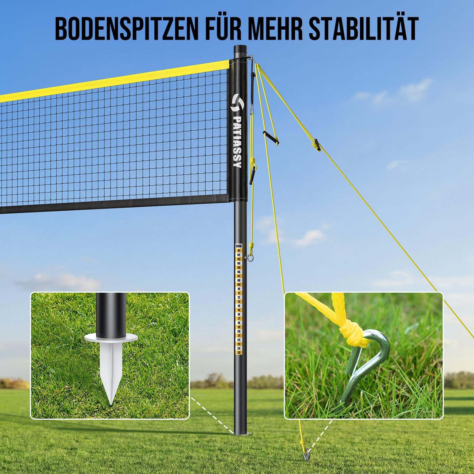 Filet de badminton portable pour le jardin, 3 largeurs réglables, filet de sport 6/5,1/4,2 m avec 4 raquettes de badminton, 3 supports de volants et sac de transport pour l'intérieur et l'extérieur - 5