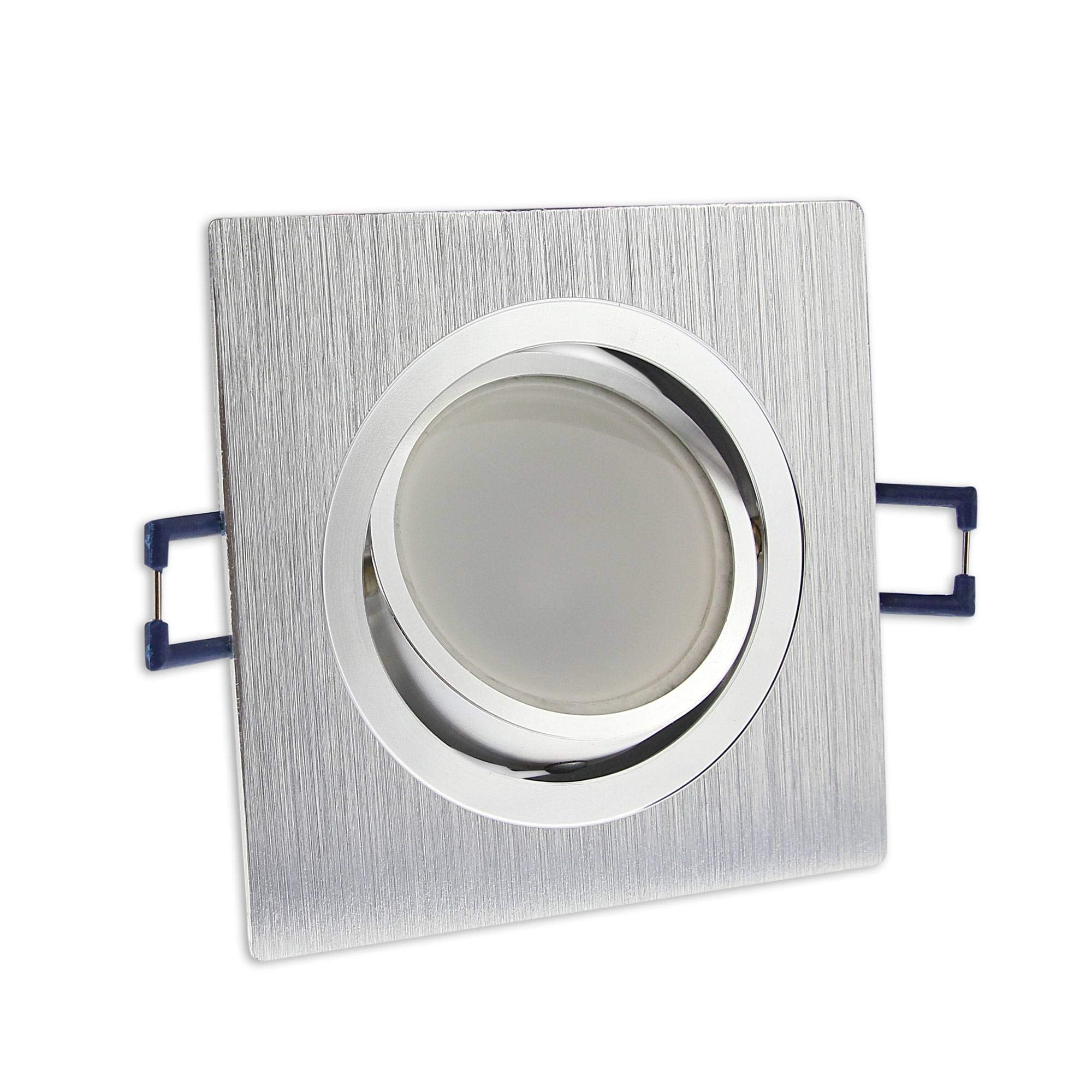 Juego de 6 focos LED empotrables rectangulares – plata cepillada 6,5 W blanco cálido regulable 230 V plano (30 mm de profundidad) – Lámpara orientable 68 mm – Foco de techo
