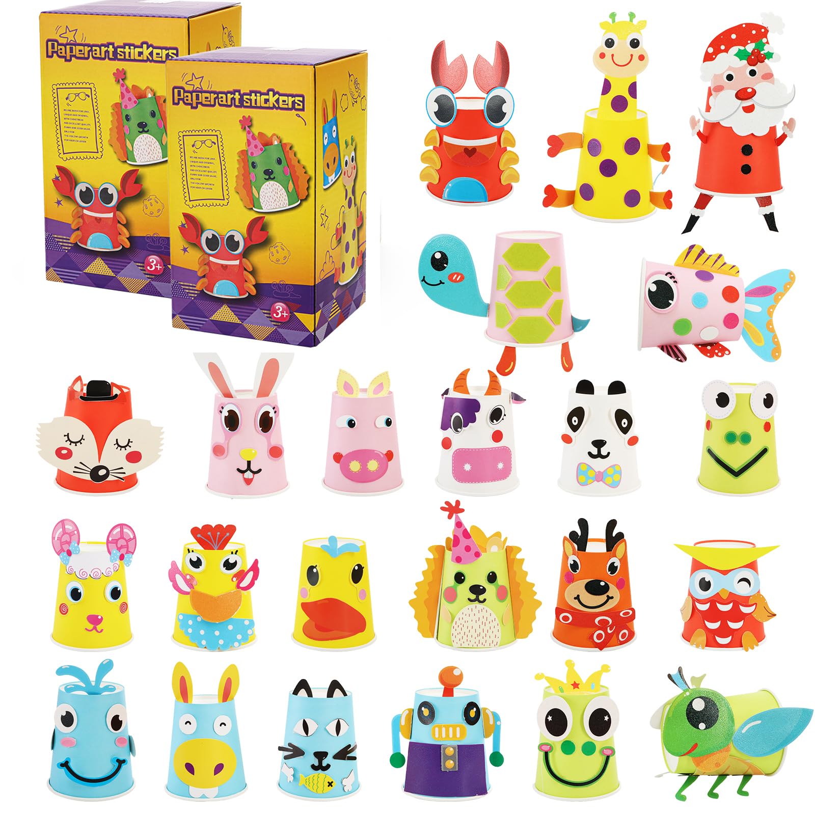 Jucoan Arts and Crafts Kit for Kids 4-8 Years, 24 Pack Animal Paper Cup Craft Kit for Kids DIY Assembling Creative Toys, Paper Craft Kit Gift for Toddlers, Boys, Girls, Easter Goodies Stuff