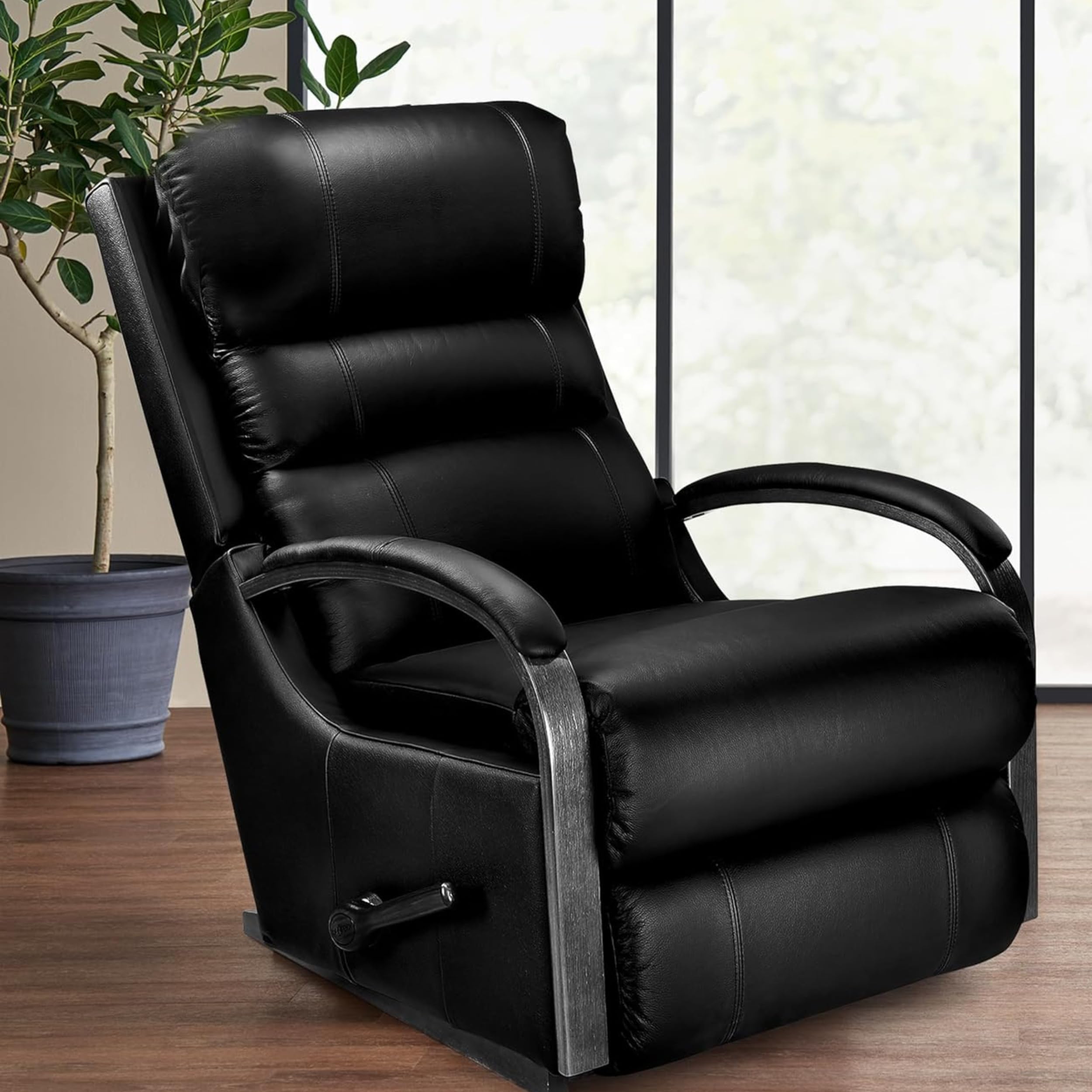 LA Z BOY American Imported Charleston Single Seater Manual Soft Leather Reclina Rocking Recliner Sofa | Relaxing Chair for Home Office Living Bed Room | Matt Black