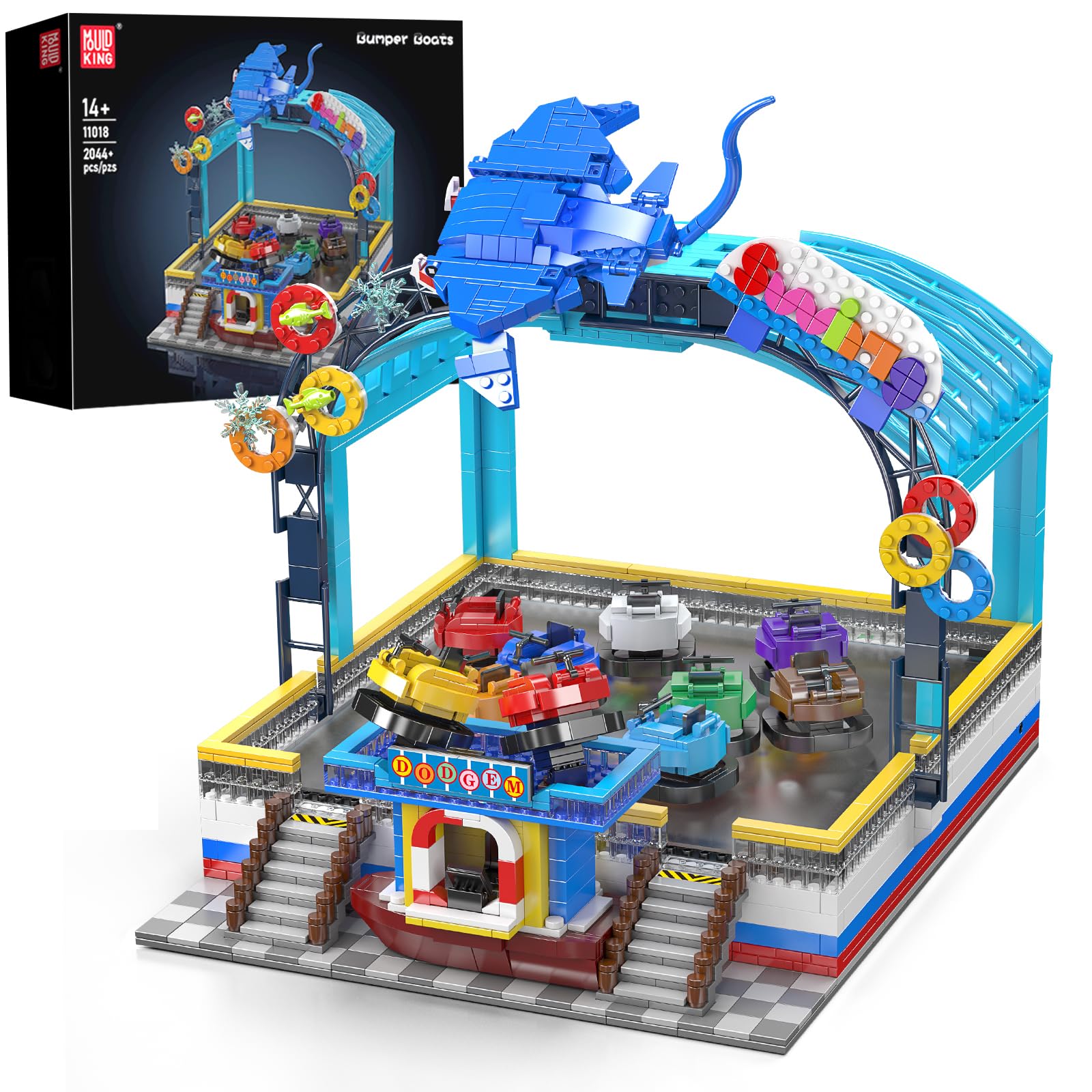 Mould King 11018 Bumper Boats Building Set, STEM-Themed Creative Model Kit with Motor, Fairground Display Build