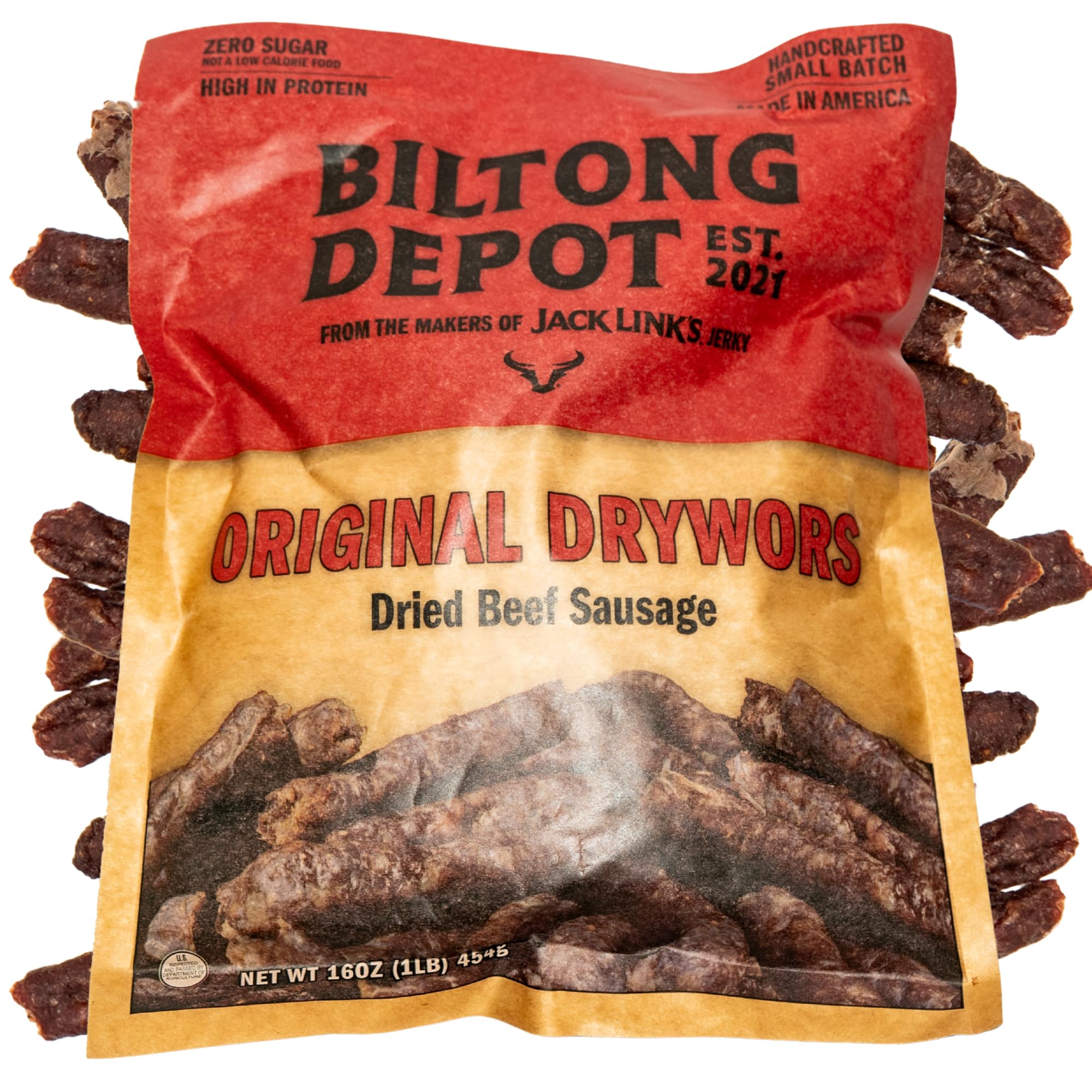 Biltong Depot Original Droewors 1 lb (16oz) | South African Air-Dried Beef Snack Sticks | High Protein | Keto and Paleo Friendly | Zero Sugar | Gluten Free | No Nitrates | No MSG | Healthy & Natural