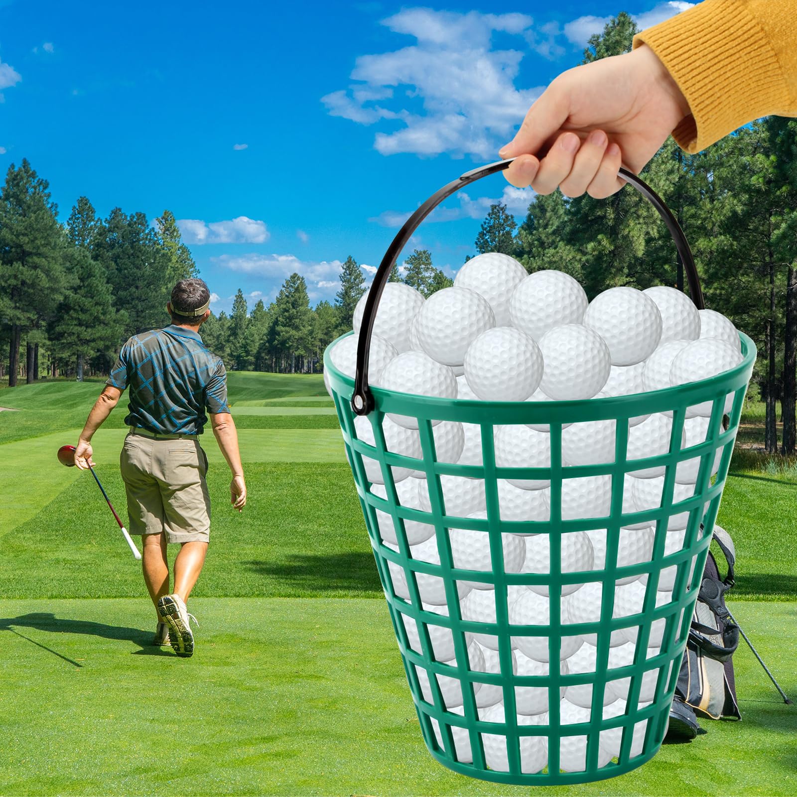Golfballkorb, ABS-Golfballbehälter, Eimer mit Griff, Ballhalter enthält Stadionzubehör, Golfball-Aufbewahrungseimer für Golf, hält 100 Bälle, 2 Stück