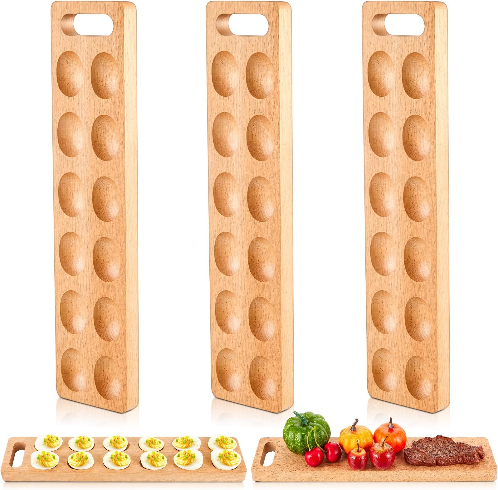 3 Pcs Thanksgiving Day Deviled Egg Tray Wooden Deviled Egg