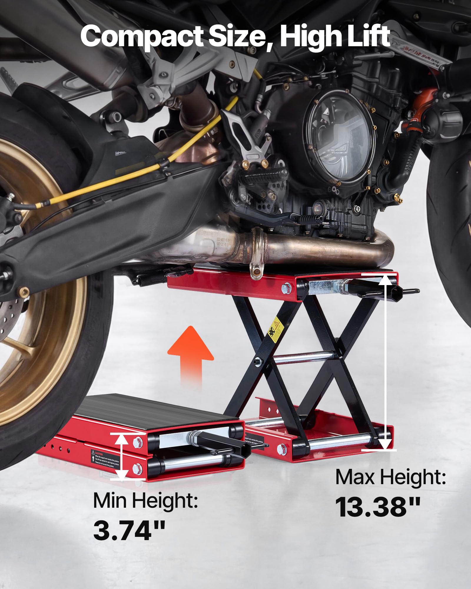 VEVOR Martinetto a Forbice per Moto, Piattaforma di Sollevamento Compatta Carico Max 499 kg, Escursione di Sollevamento 9,5-34 cm per Manutenzione Moto da Officina Garage, Sollevatore in Acciaio