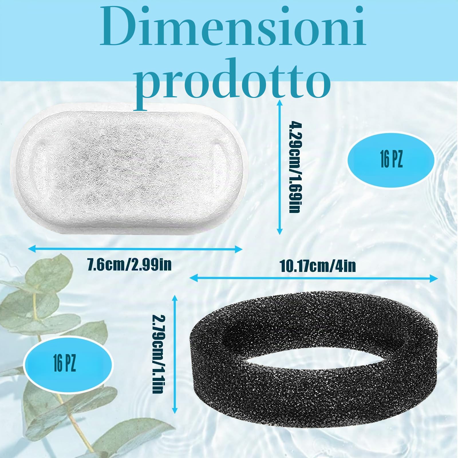 Filtri per Fontana per Gatti, 32 Pezzi Filtri Fontanella per Gatti, Filtro di Ricambio per Fontana, Filtri di Ricambio per Fontana per Gatti in Acciaio Inossidabile 108/3,2 L e 2 l Gatti e Cani