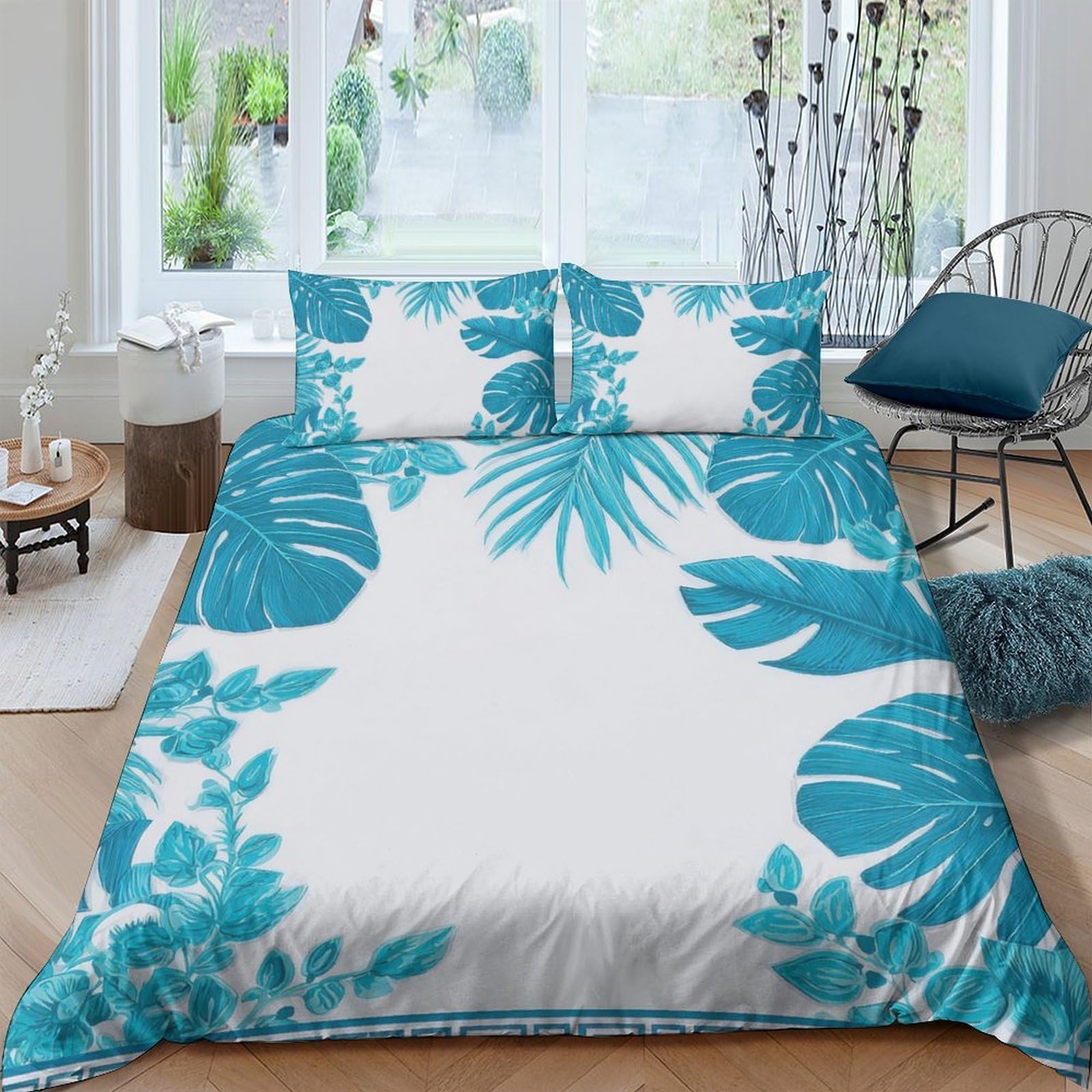 TUFRTGYHN 3D Printed Tropical Leaf Duvet Cover Set Microfiber Soft Breathable Monstera Bedding Set with 2 Pillowcases for Bedroom Decor Single（135x200cm）