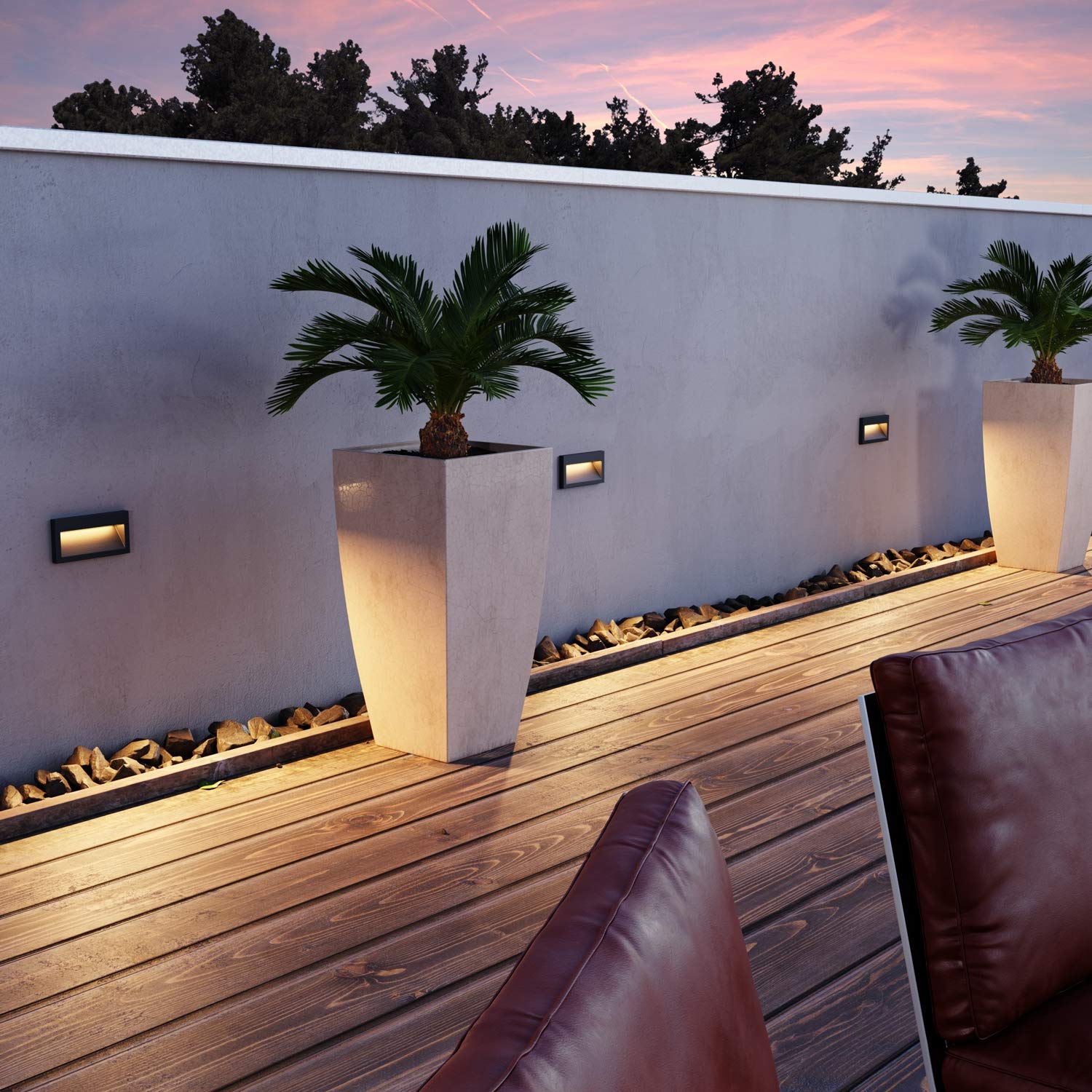 ledscom.de 4x Aplique empotrable LED NOLA, downlight para exteriores, IP54, antracita mate, 140 x 70mm, blanco cálido