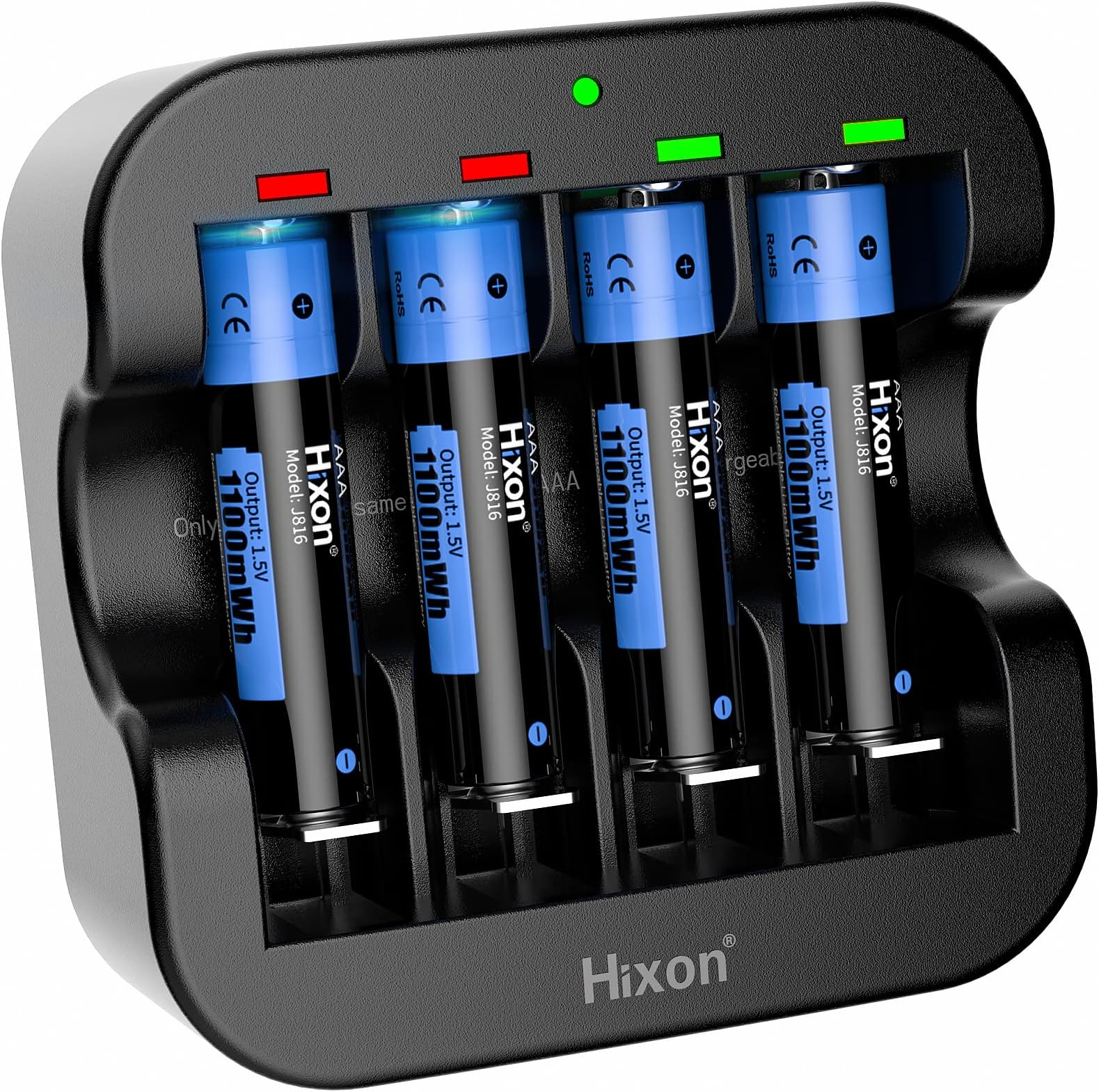 1.5V Rechargeable Lithium AAA Batteries-Full Recharged 4-Pack with Ultra Fast Charger,1100mWh High-Capacity Long-Lasting Triple AAA Li-ion Battery,Up to 1600 Cycles,Constant Output(4AAA+1Charger)