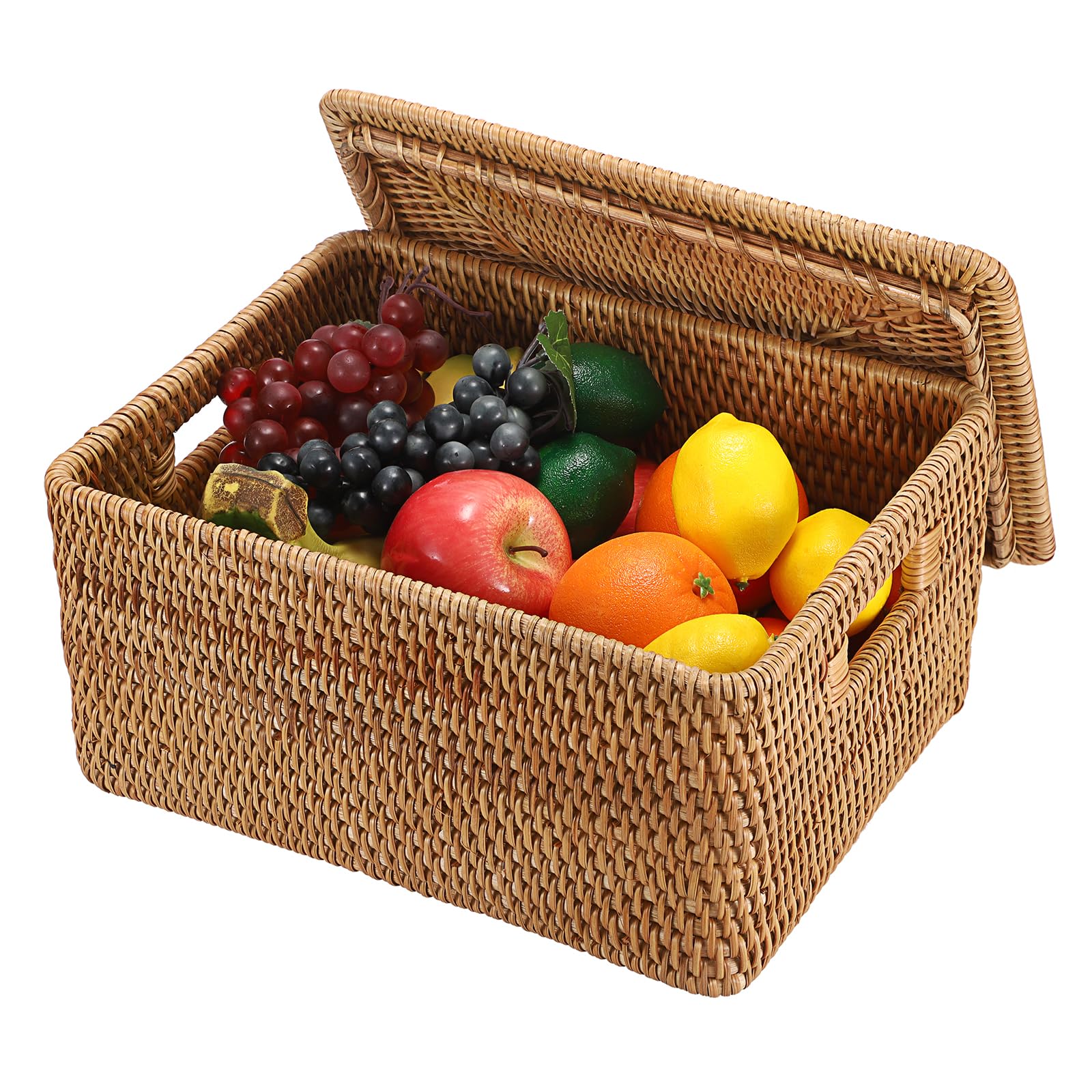 SUMTree Cesto portaoggetti in rattan con coperchio, 33 x 25 x 16 cm
