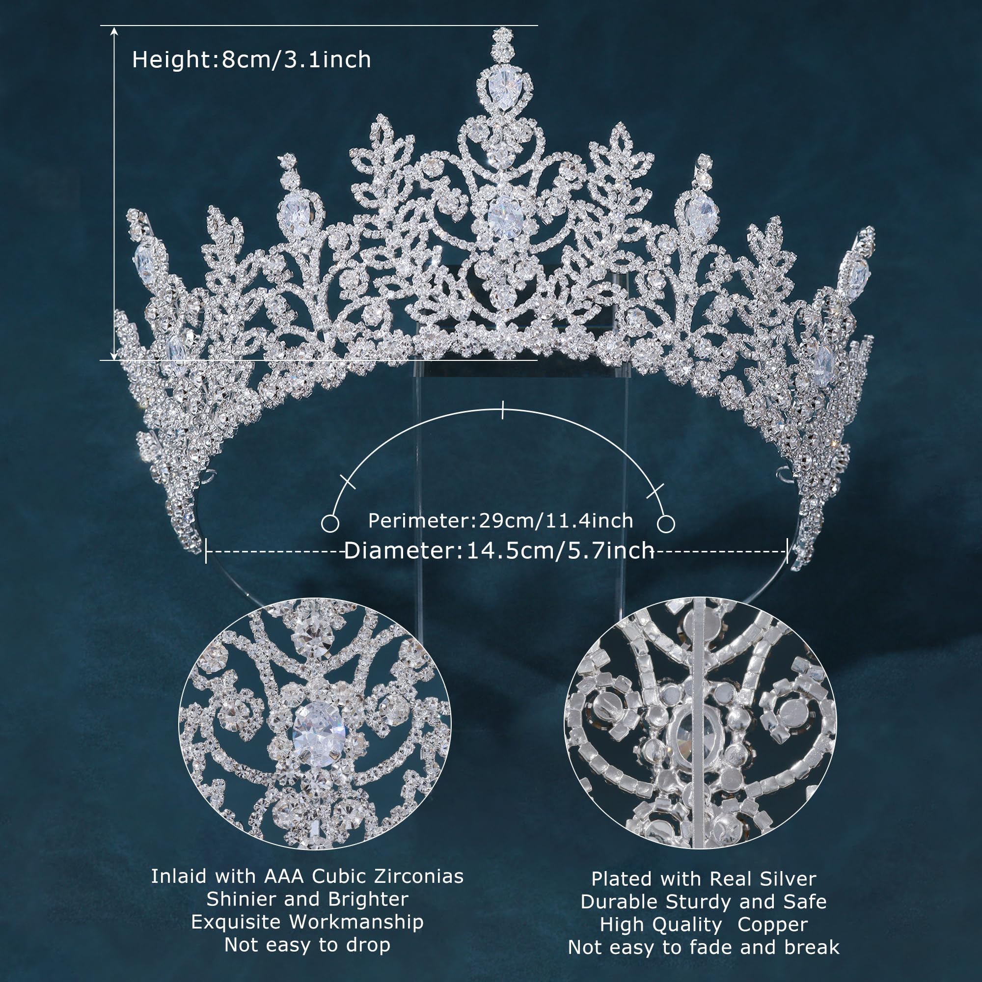 Coronas altas de reina de circonita cúbica para mujer, tiaras grandes plateadas con diamantes de imitación, diadema de boda para novia, tocados de quinceañeras de cristal, tocados de
