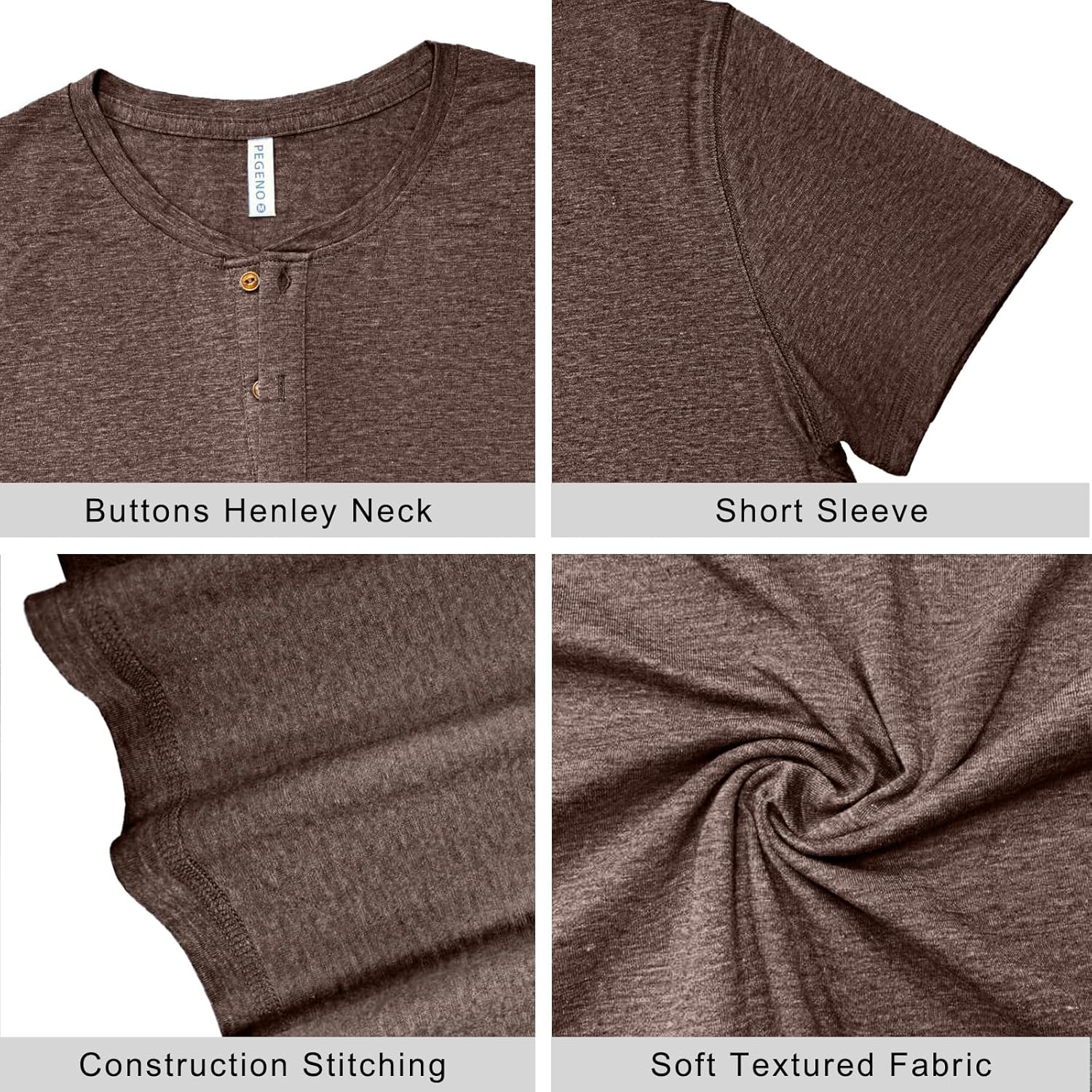 PEGENO Men's Fashion Casual Front Placket Short Sleeve Henley T-Shirts Cotton Shirts - Image 6