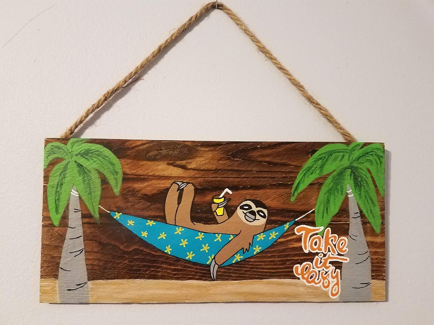 Take It Easy Sloth Rustic Wood Sign