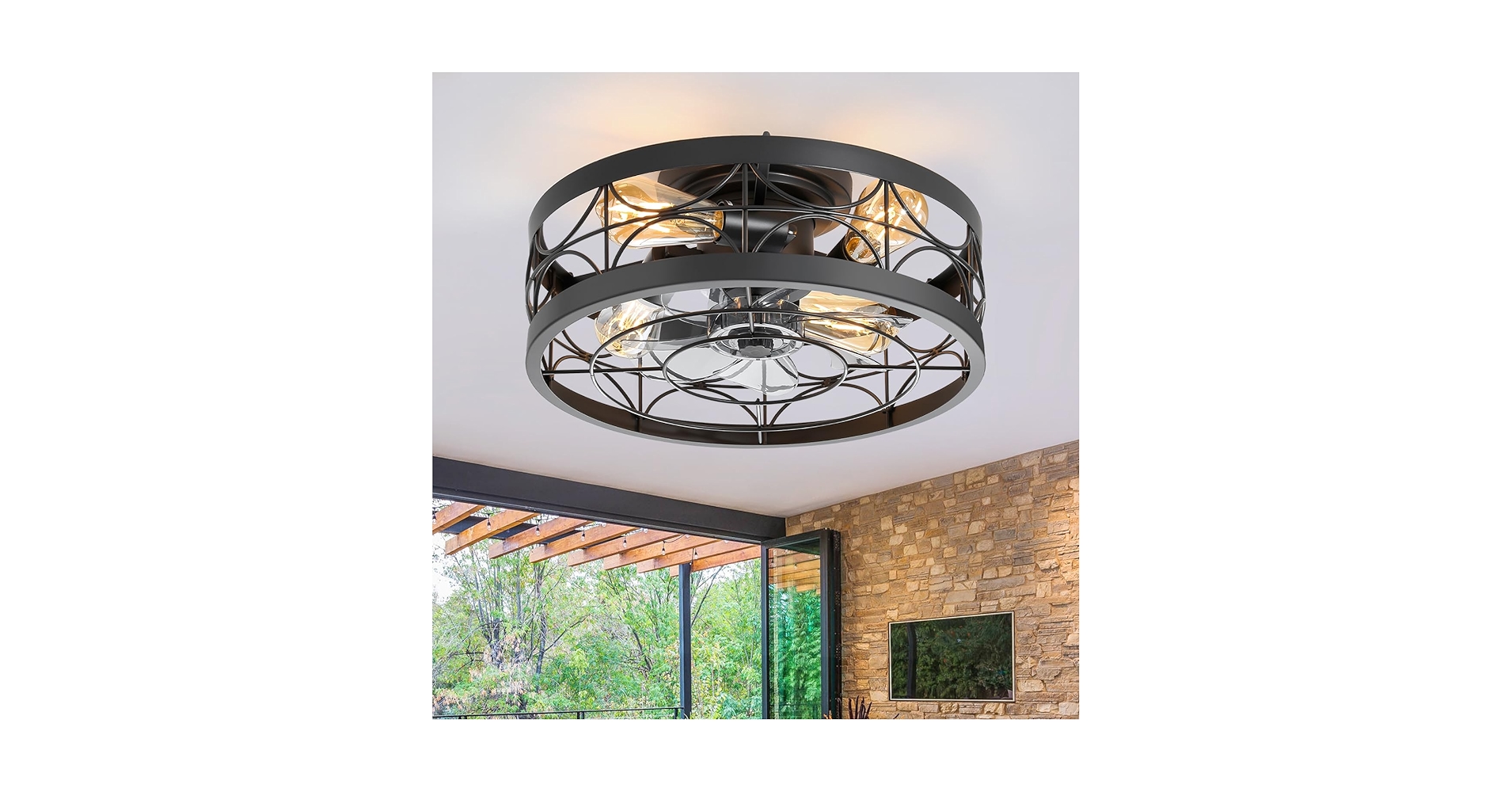 Ｆ♡ ZYD Caged Ceiling Fan with Light, 16.5” Ceiling Fans with