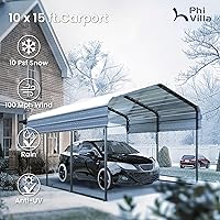 Vista 9 de PHI VILLA - Cochera resistente de 10 x 15 pies con techo de acero galvanizado, refugio multiusos, cochera metálica robusta para autos, botes