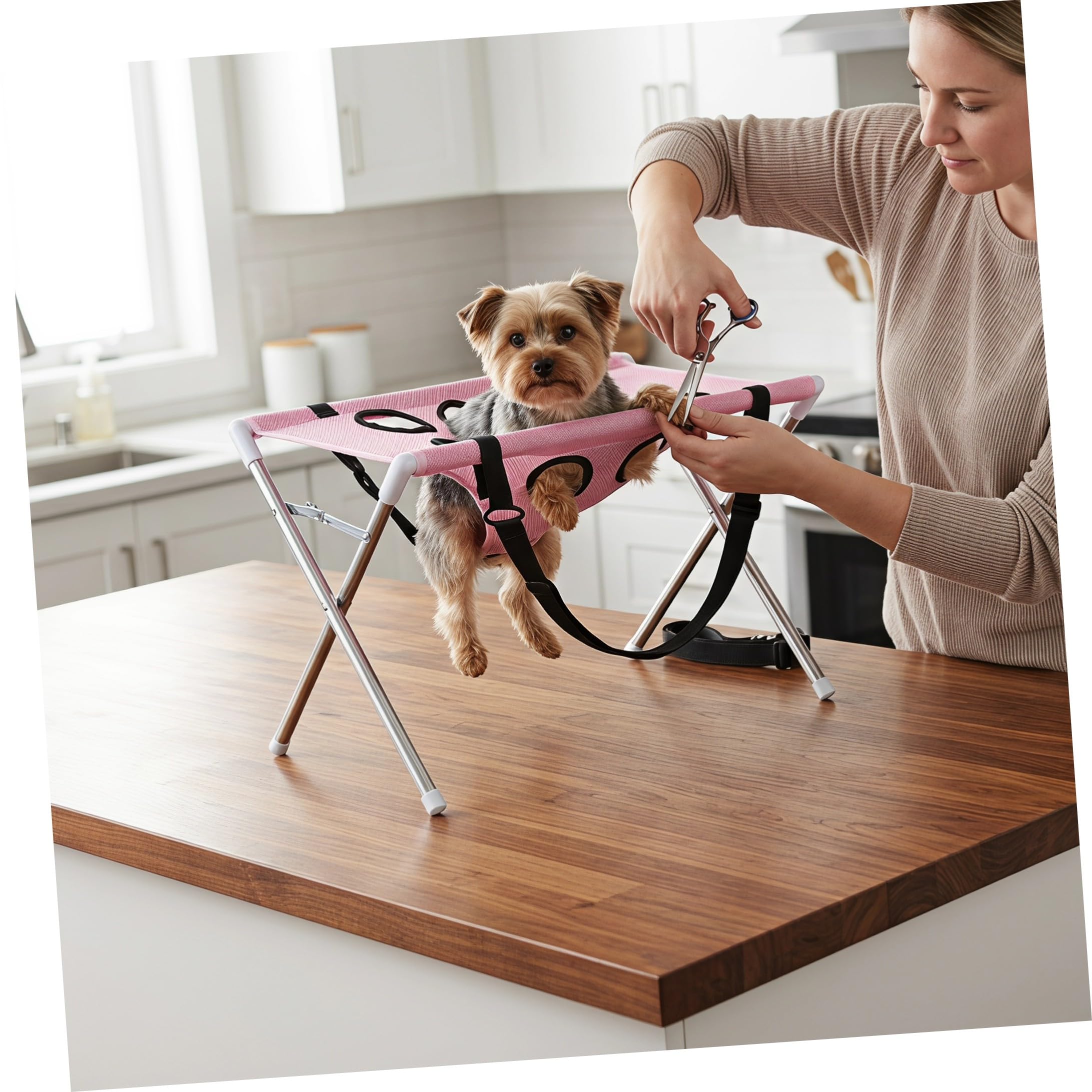 Yardwe Amaca Toelettatura Pieghevole con Supporto, Cinghie Regolabili | Rete Traspirante, Acciaio Inossidabile Smontabile, Rosa, per Cani Piccoli e Gatti, Stabilità e Relax