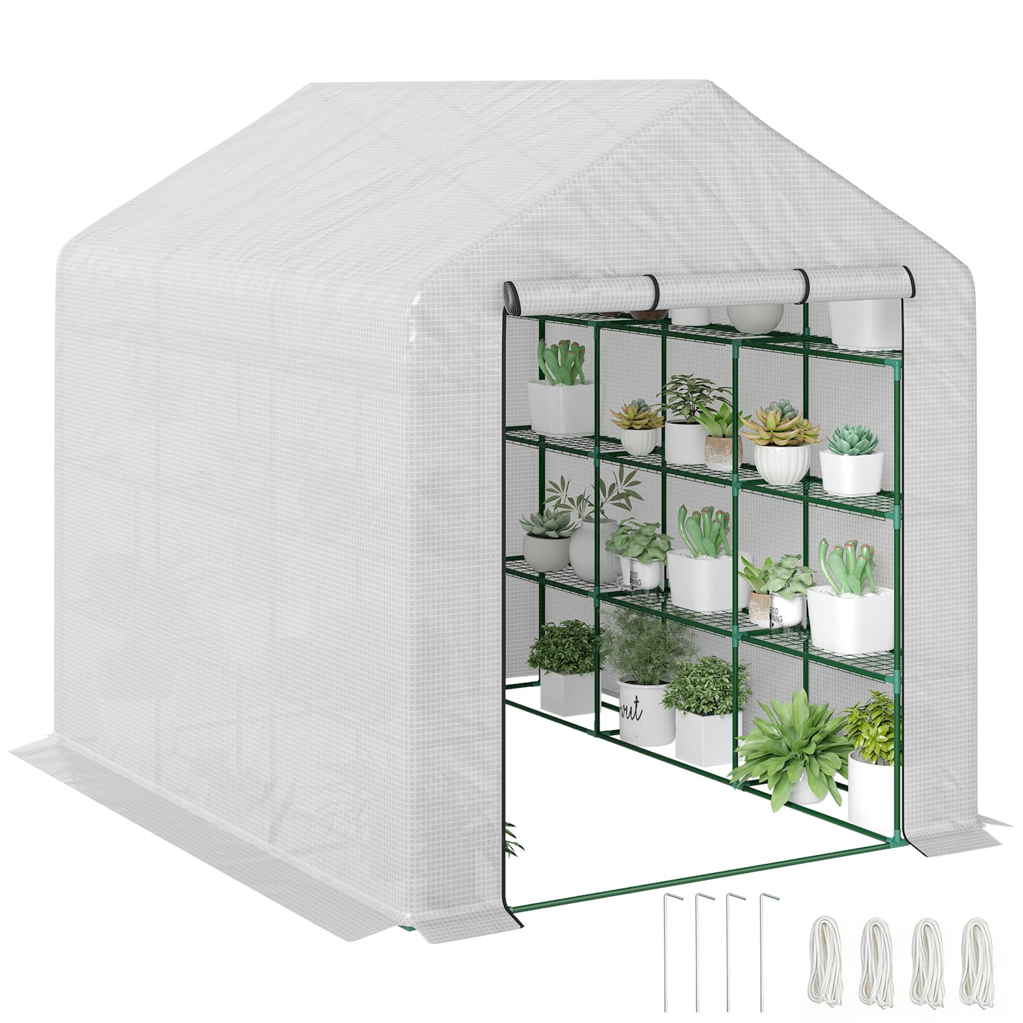 Outsunny Walk-In Garden Greenhouse Shelves Polytunnel Steeple Grow House