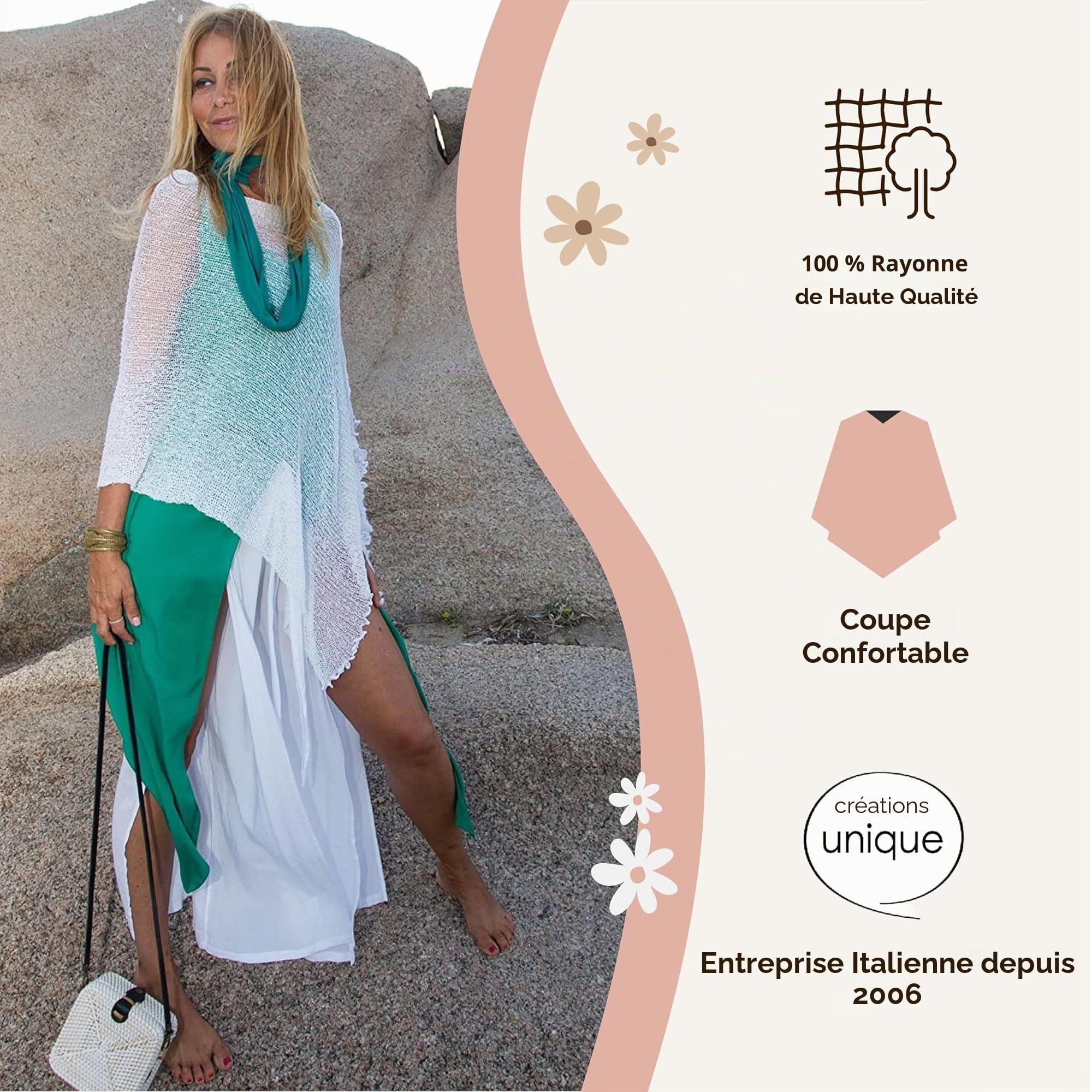 Poncho Femme - Châle Femme Elégant pour Cérémonies et Fêtes 100% Rayon avec Essence de Fleurs de Cerisier - Robe Femme Ete et Printemps