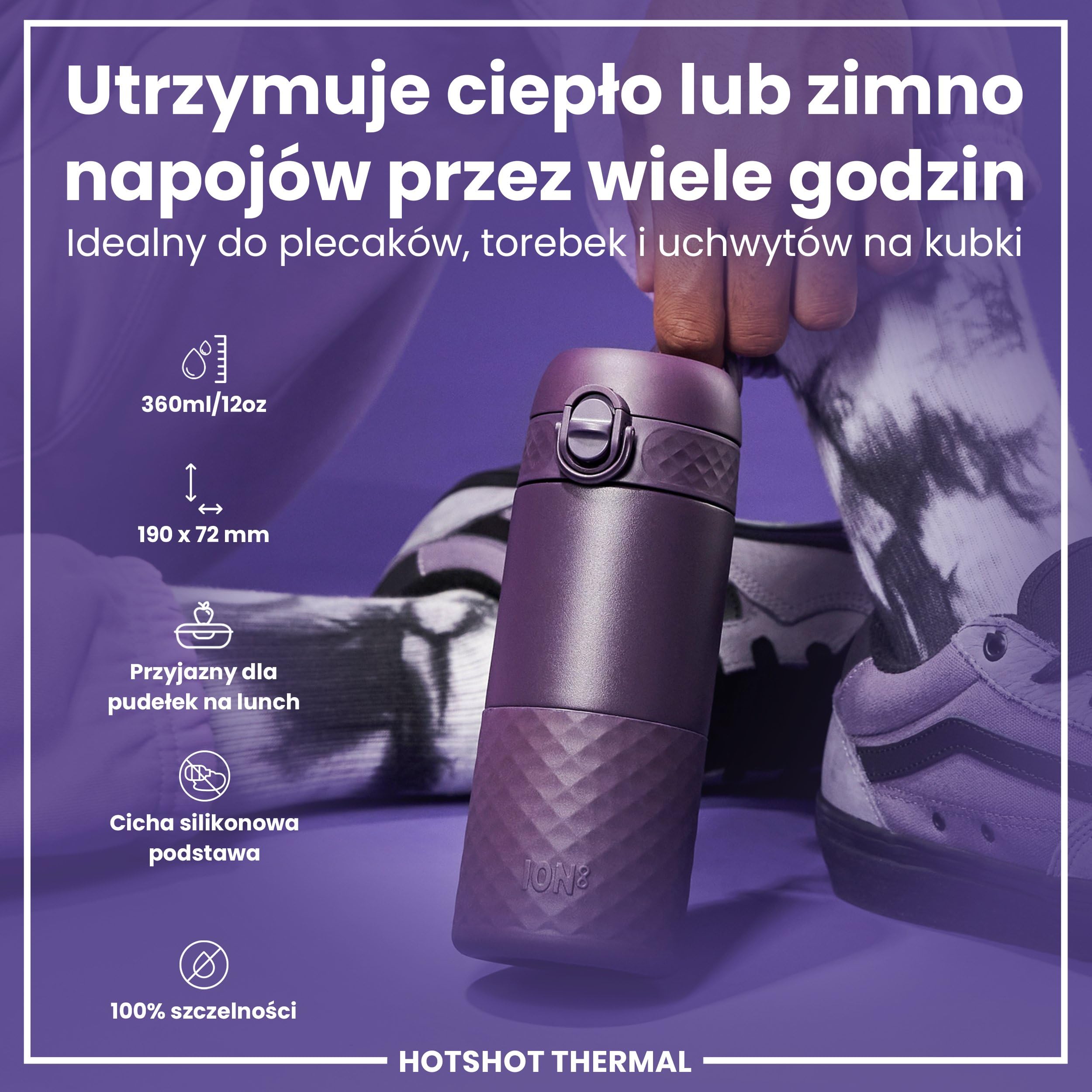 ION8 Izolowany Kubek Podróżny, Szczelny, Potrójny Zamek Bezpieczeństwa, Bezpieczny w Transporcie, Higieniczna Osłona, Łatwy do Czyszczenia, Idealny w Drodze, Ze Stali Nierdzewnej, Jeżyna