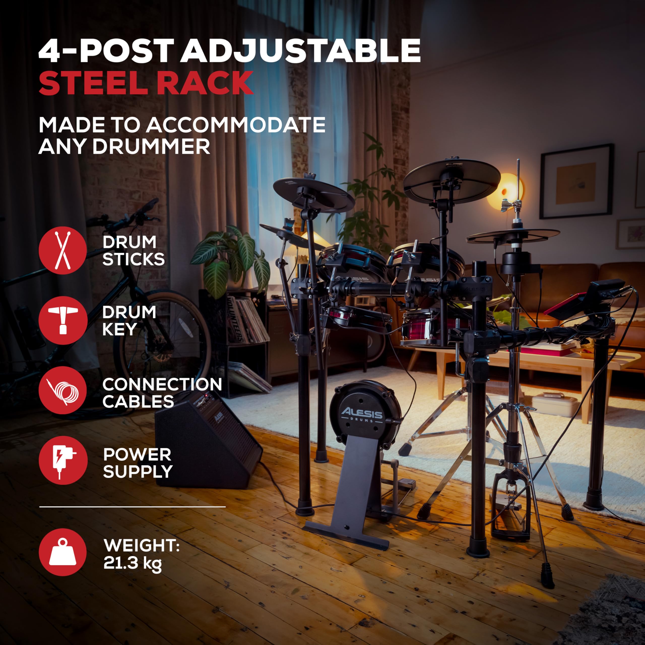 Alesis Nitro Ultimate Elektroniczny Zestaw Perkusyjny z Podwójnymi Padami Siatkowymi, Niezależnym Hi-Hatem, 640 Brzmieniami BFD 52 Zestawami, Bluetooth, Drumeo, USB MIDI, Podwójną Stopą Basową