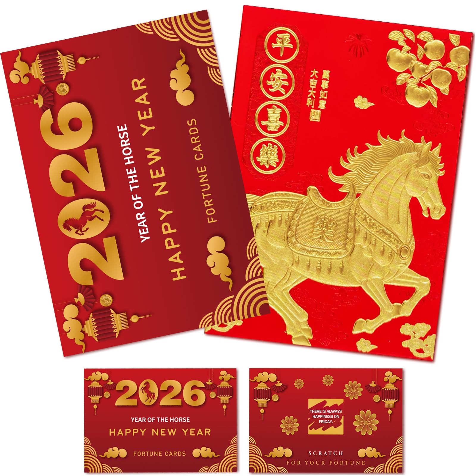 30 Count Chinese Lunar New Year 2026 Scratch Off Card Game and Envelopes -Year of the Horse Fortune Cards -Fun Activity for Happy Chinese New Year's Celebration Party Office Party Decorations & Favors