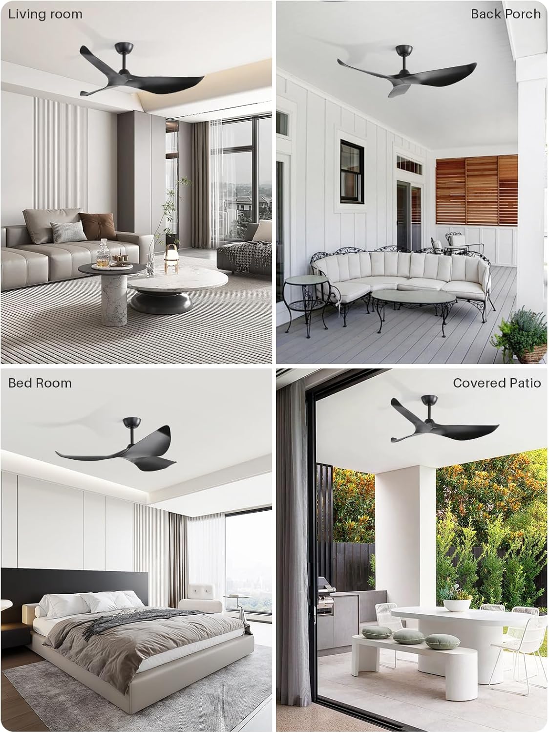 Sofucor 52 Inch Ceiling Fan No Light, Modern ABS Ceiling Fan with Remote Control, Quiet Reversible DC Motor, 6-Speed Noiseless Indoor Ceiling Fan for Bedroom Living Room Covered Patio Porch