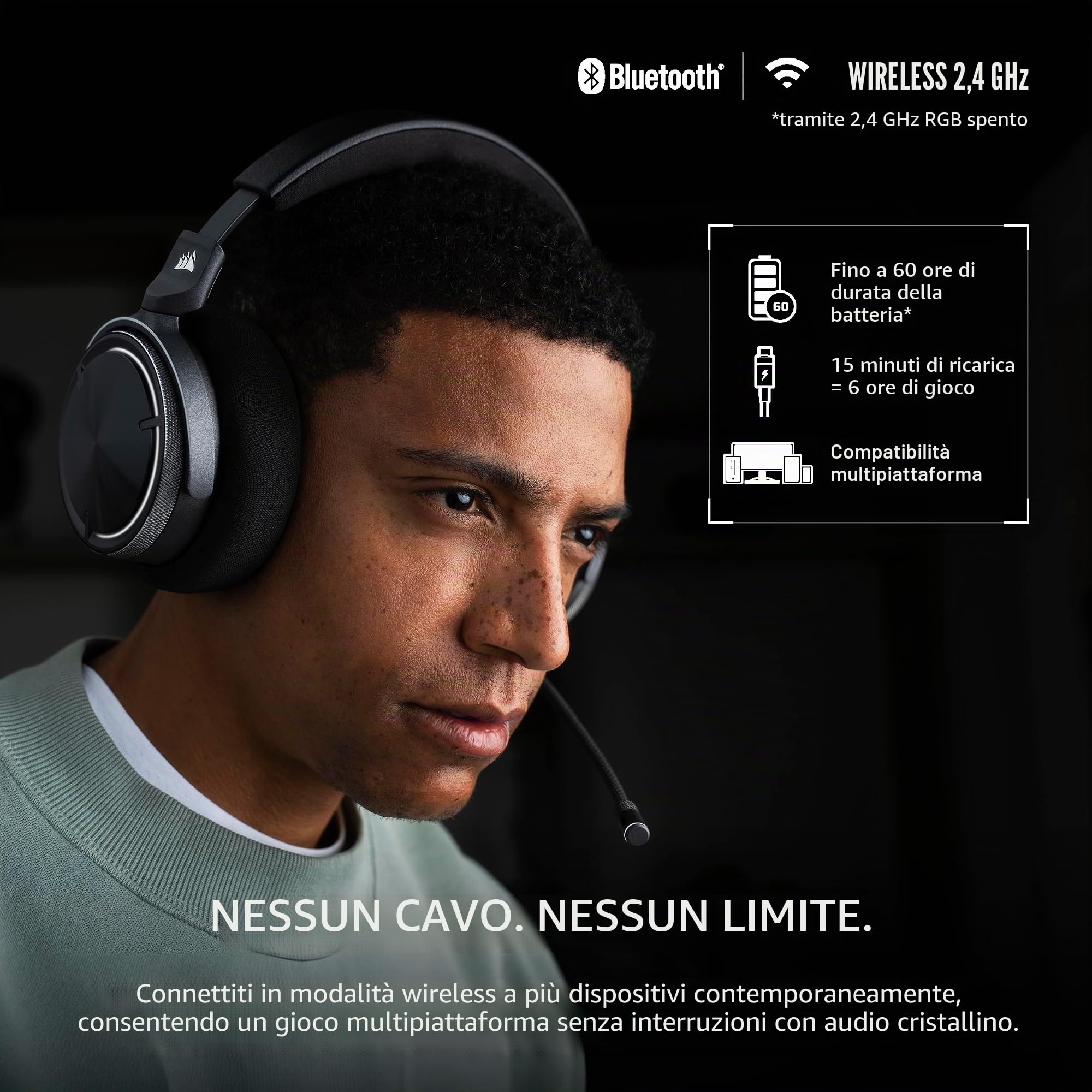 Corsair VIRTUOSO MAX WIRELESS Cuffie da Gioco Bluetooth Carbonio per Xbox