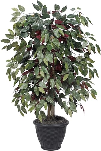 Vickerman Arbusto artificial Capensia Ficus de 4', contenedor de plástico gris.