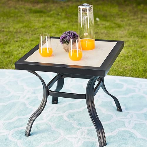 LOKATSE HOME Mesa de comedor cuadrada para patio de 21 pulgadas con patas de acero de metal con parte superior de cerámica color negro