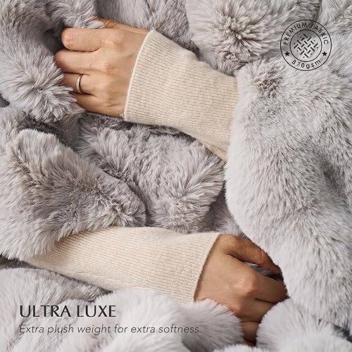 Miniatura 3 de EVERGRACE Manta ultrasuave y lujosa de piel sintética de conejo Ridgeline, manta gruesa y cálida para cama, acogedora manta reversible de felpa para