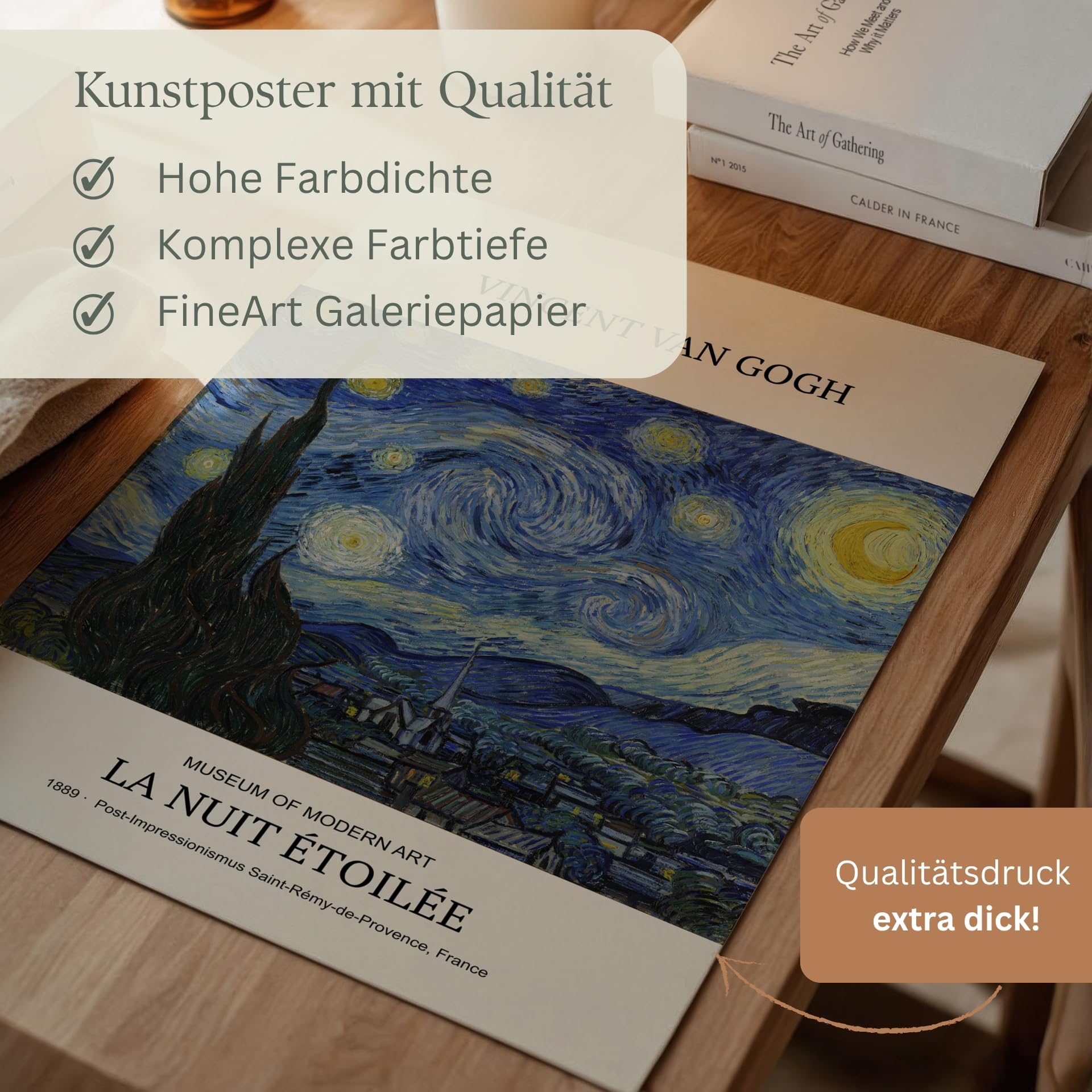 MJ-GRAPHICS® Van Gogh Poster Set A2 Kunstdrucke Künstler Wandbilder Wohnzimmer Deko Schlafzimmer A2 Bilder mit Rahmen 3er Set Collage für Wohnzimmer Poster Collage
