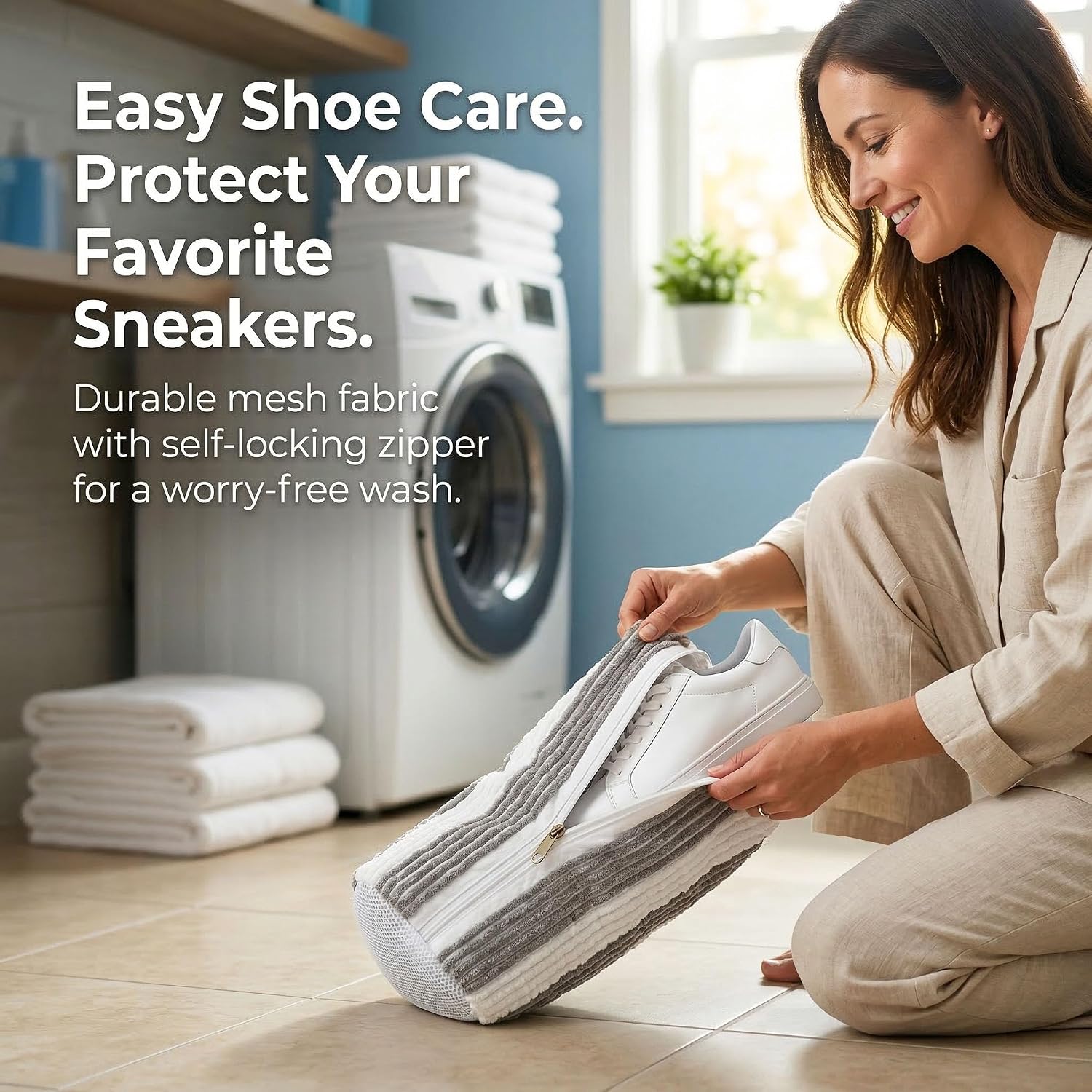4 Pack Shoe Washing Machine Bag Laundry Shoe Bag For Washing Machine Reusable Shoe Laundry Bags With Durable Self-locking Zipper Design 360°Deep Cleaning for Sneaker/Slippers/Tennis/Runing Shoes