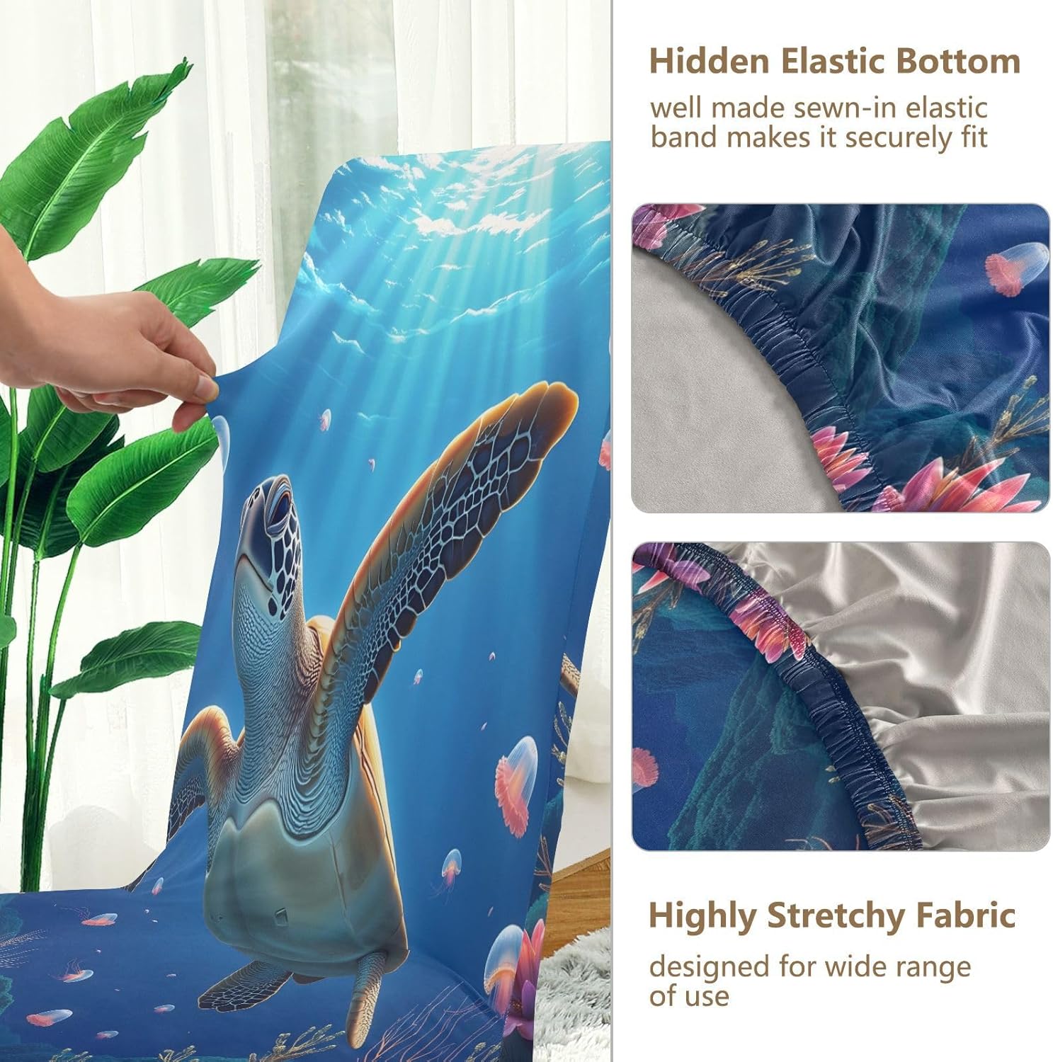 ALAZA Chair Covers for Dining Room, Turtle Jellyfish Stretch Chair Cover Sets Chair Protector Removable Washable for Ktichen Restaurant Hotel