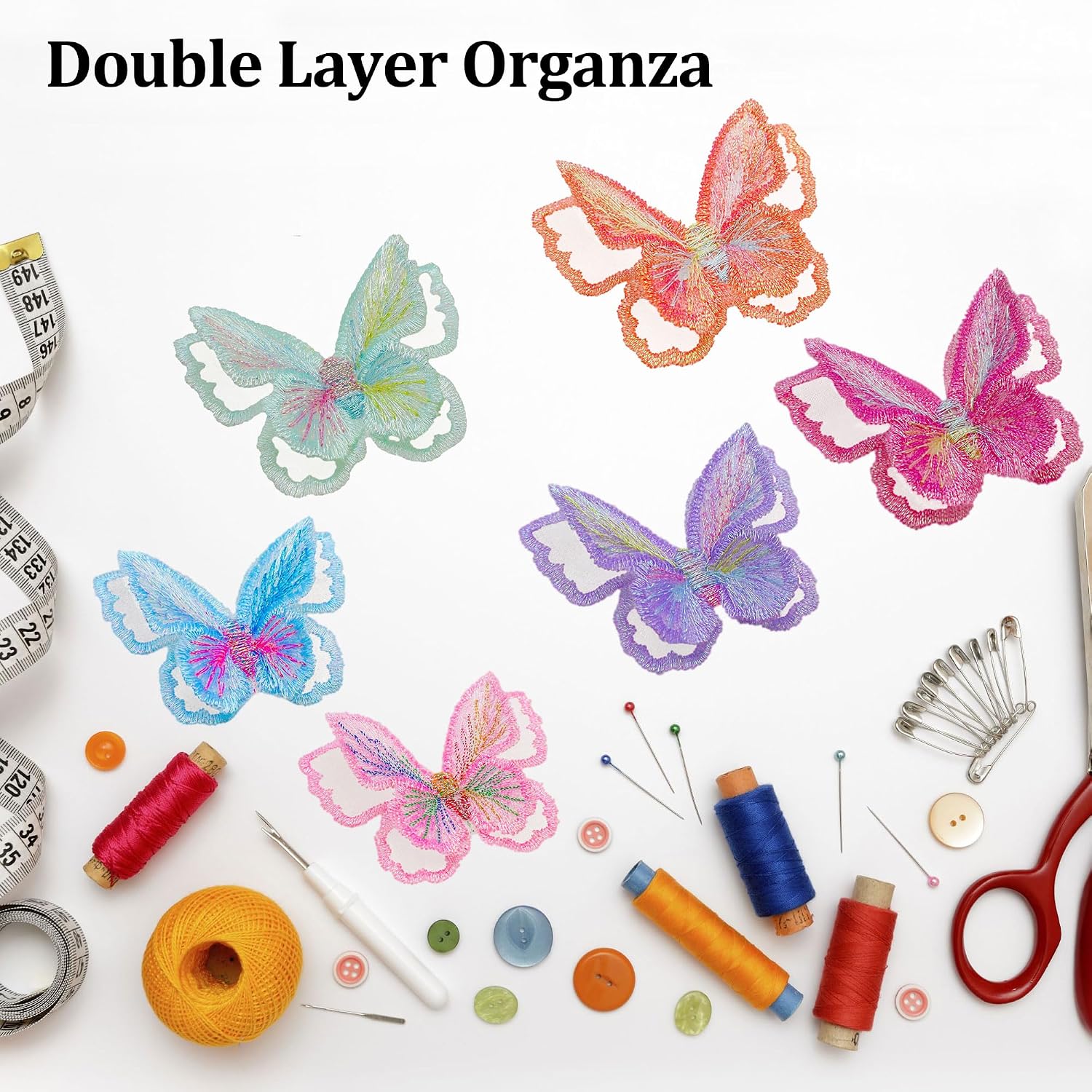 18PCS 9 Colors Butterfly Lace Applique Embellishments, Double Layer Organza 3D Butterfly Patches Sew On Appliques for Wedding Bride Dress Clothes Jeans Hat Backpacks Pants Curtain Ornaments