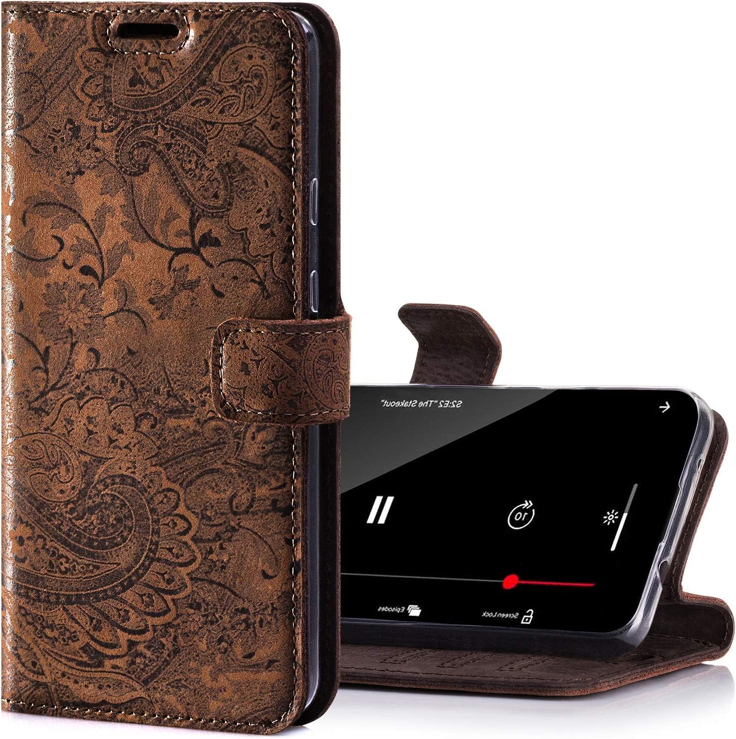 SURAZO Genuine Leather Wallet case for Apple 11 - RFID 3 Card Slots & Cash Pocket - Secure Magnetic Closure Plus Stand Function - Flip Folio Cover
