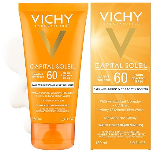Vichy Idéal Capital Soleil SPF 60 Ultra-Light protector solar para el cuerpo y la cara con antioxidantes y Vitamina E 50 onzas líquidas