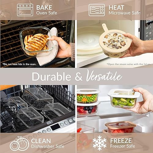 Miniatura 4 de Bentgo Signature - Almacenamiento de alimentos de vidrio a prueba de fugas, juego de 8 piezas, recipientes sin plástico con 1 compartimento con